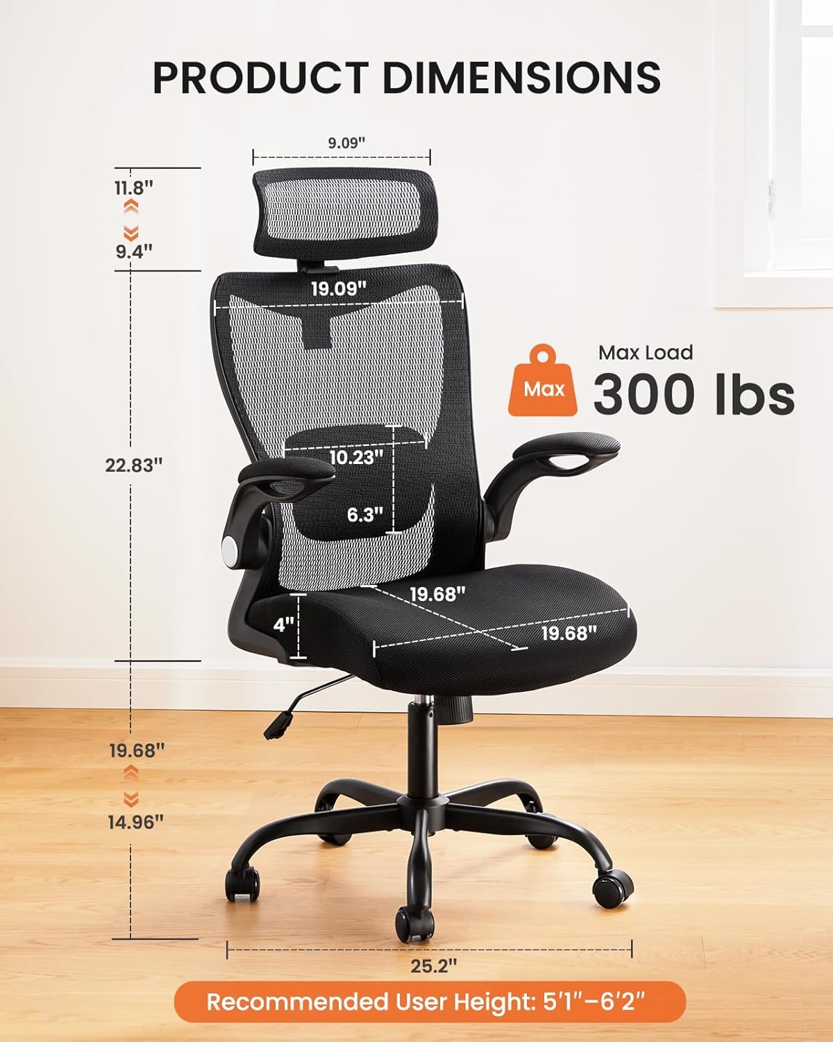 image:imageErGear Ergonomic Office Chair High Back Desk Chair with Adjustable Lumbar Support and Headrest Mesh Office Chair Swivel Computer Chair for Home Office Gaming Black