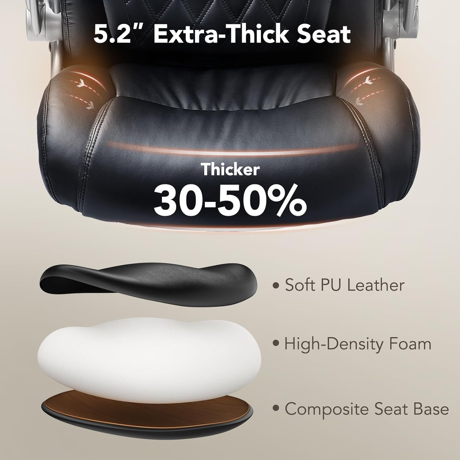 image:imageErGear Executive Office Chair Ergonomic Office Chair with Adjustable Lumbar Support PU Leather High Back Home Office Desk Chair Tilt amp Flip Up Arms 276D x 225W x 43H