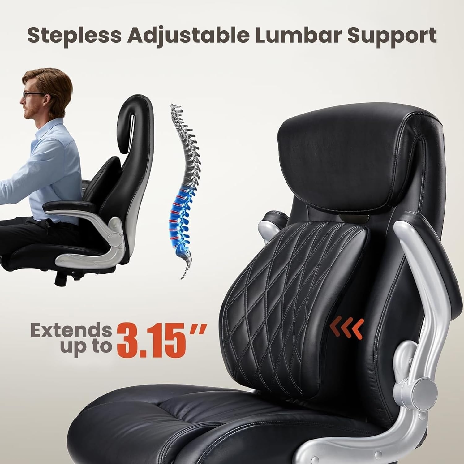 image:imageErGear Executive Office Chair Ergonomic Office Chair with Adjustable Lumbar Support PU Leather High Back Home Office Desk Chair Tilt amp Flip Up Arms 276D x 225W x 43H