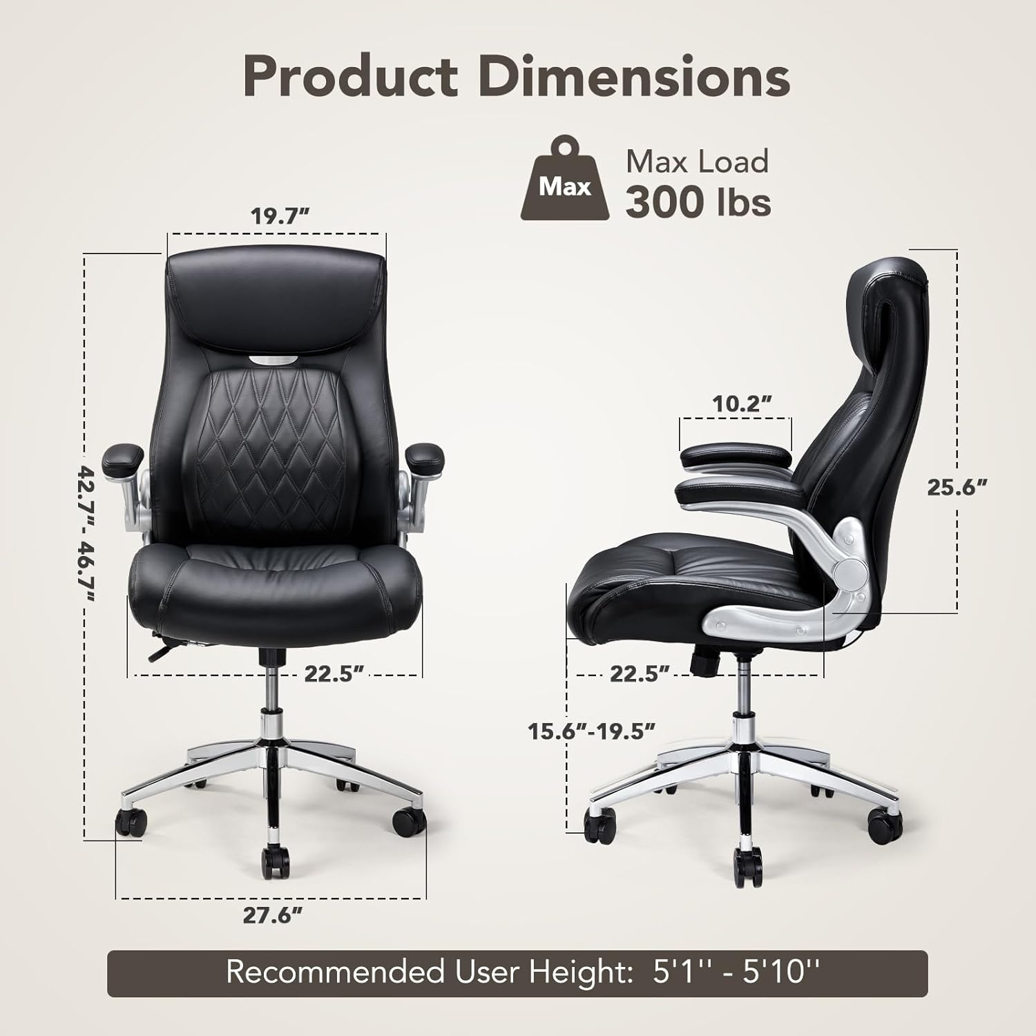 image:imageErGear Executive Office Chair Ergonomic Office Chair with Adjustable Lumbar Support PU Leather High Back Home Office Desk Chair Tilt amp Flip Up Arms 276D x 225W x 43H
