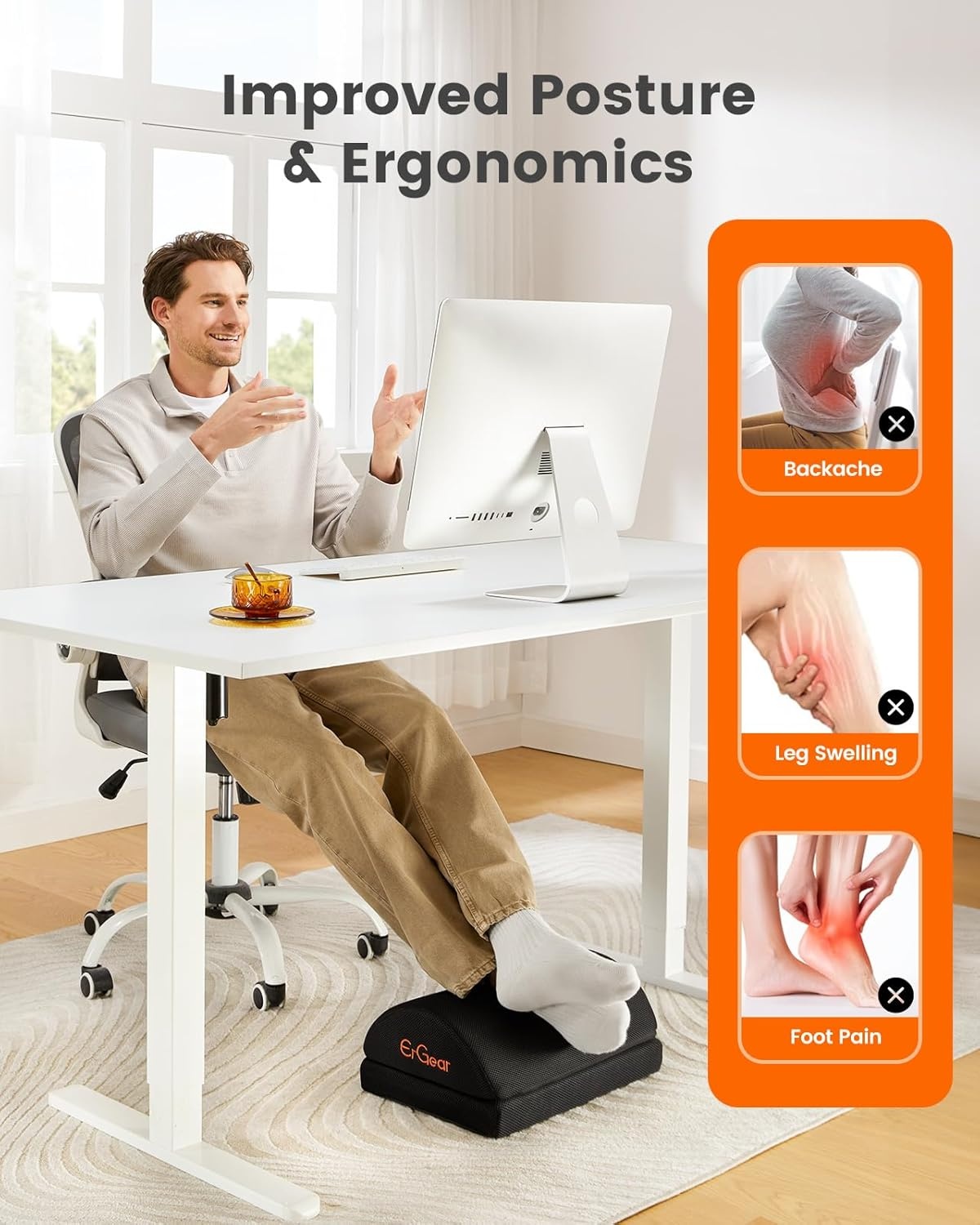 image:imageErGear Foot Rest for Under Desk at Work with 2 Height Options Under Desk Footrest with Ergonomic Memory Foam Desk Foot Stool with Washable Cover for Leg Lumbar amp Back Pain Reliefat Home Office