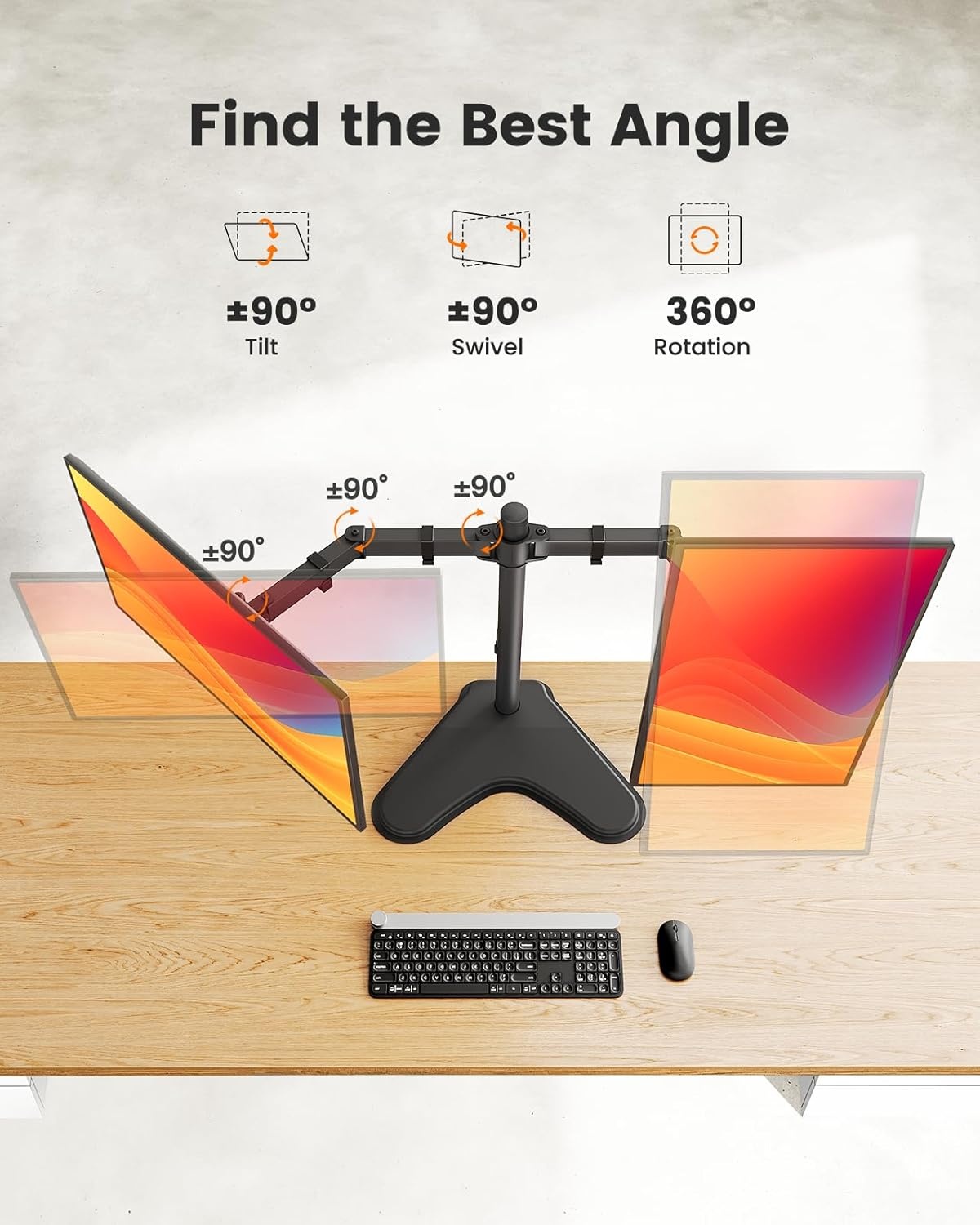 image:imageErGear Freestanding Dual Monitor Stand for 2 Screens up to 32 inch Heavy Duty Monitor Mount Holds Max 176 lbs per Arm Height Adjustable Gaming Monitor Stand for Desk VESA 75x75 100x100mm Black
