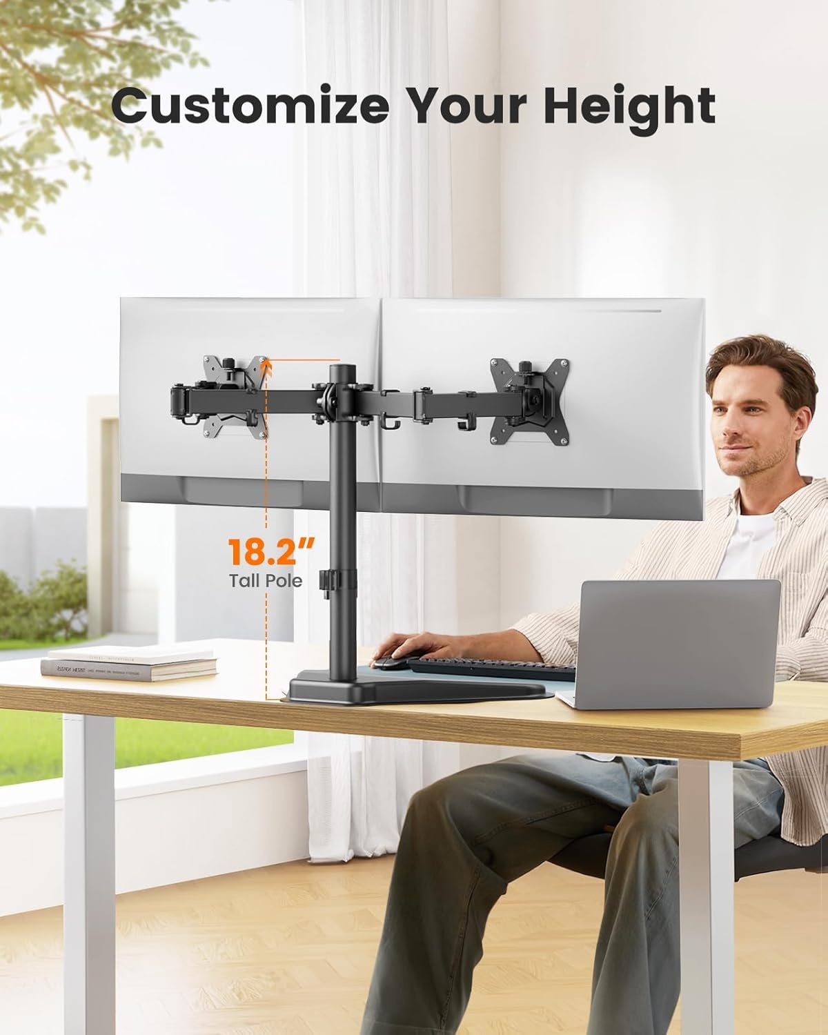 image:imageErGear Freestanding Dual Monitor Stand for 2 Screens up to 32 inch Heavy Duty Monitor Mount Holds Max 176 lbs per Arm Height Adjustable Gaming Monitor Stand for Desk VESA 75x75 100x100mm Black