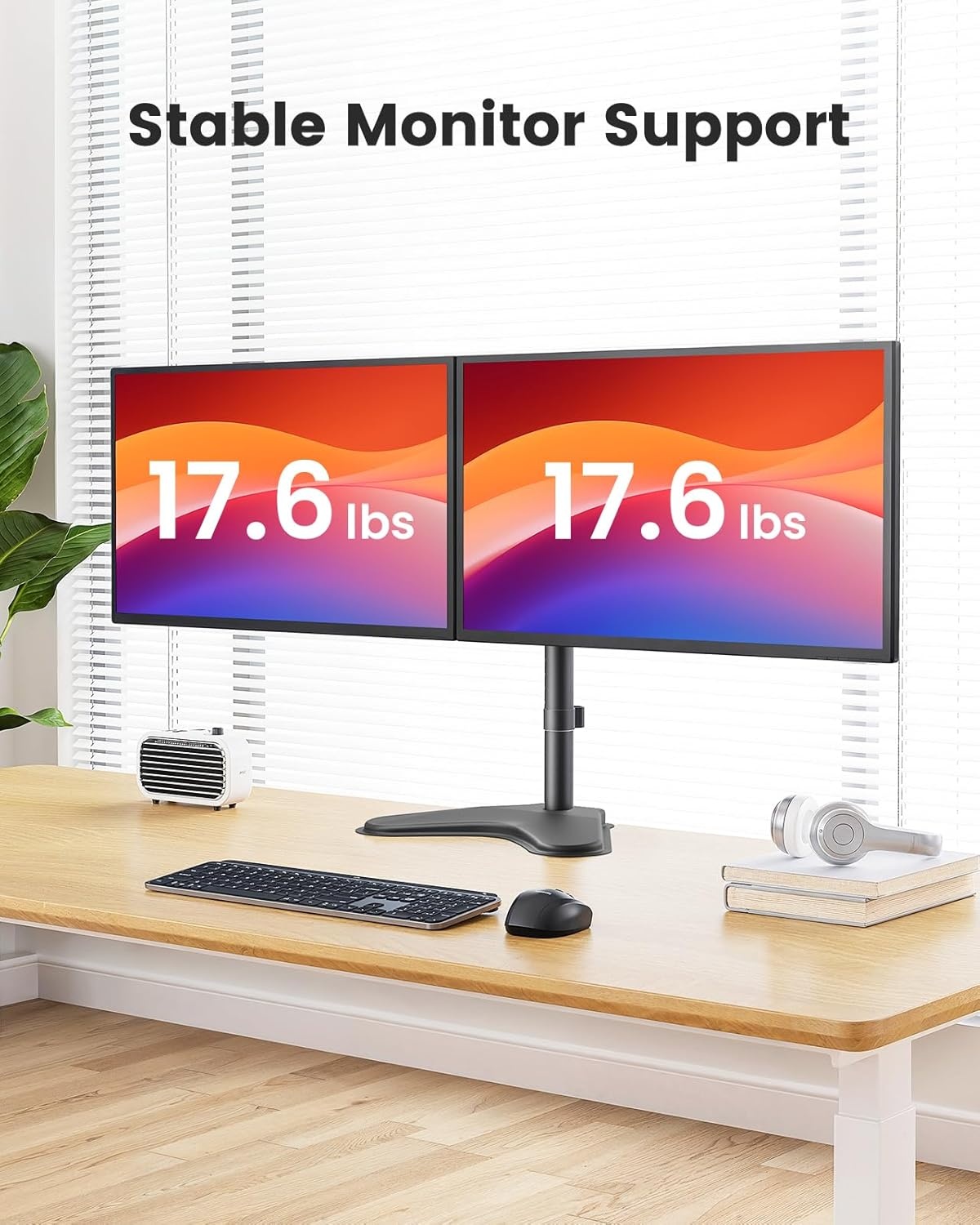 image:imageErGear Freestanding Dual Monitor Stand for 2 Screens up to 32 inch Heavy Duty Monitor Mount Holds Max 176 lbs per Arm Height Adjustable Gaming Monitor Stand for Desk VESA 75x75 100x100mm Black