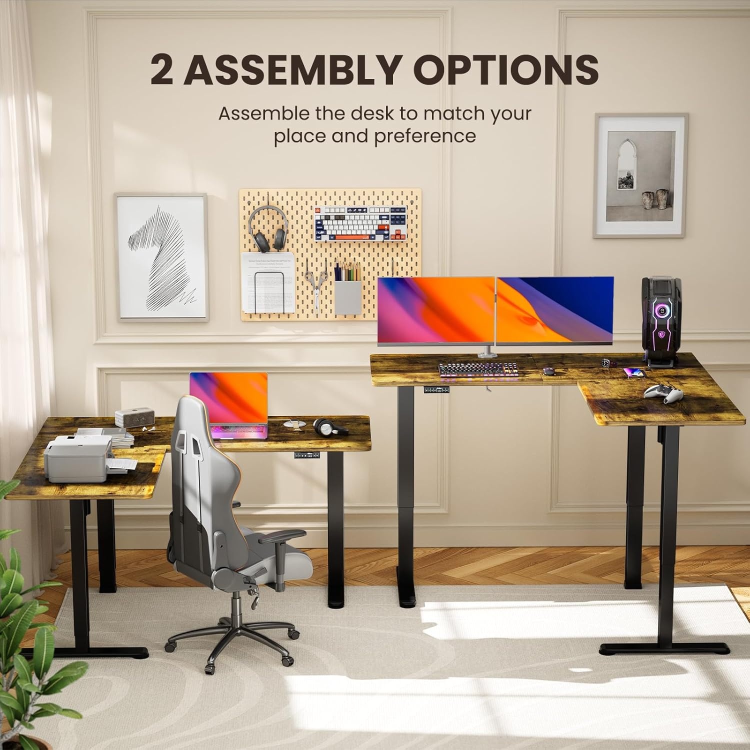 image:imageErGear L Shaped Standing Desk 63x55 Electric Adjustable Height Sit Stand up Desk Ergonomic Large Computer Table Left amp Right Interchangeable Installation Suitable for Home Office BlackVintage Brown
