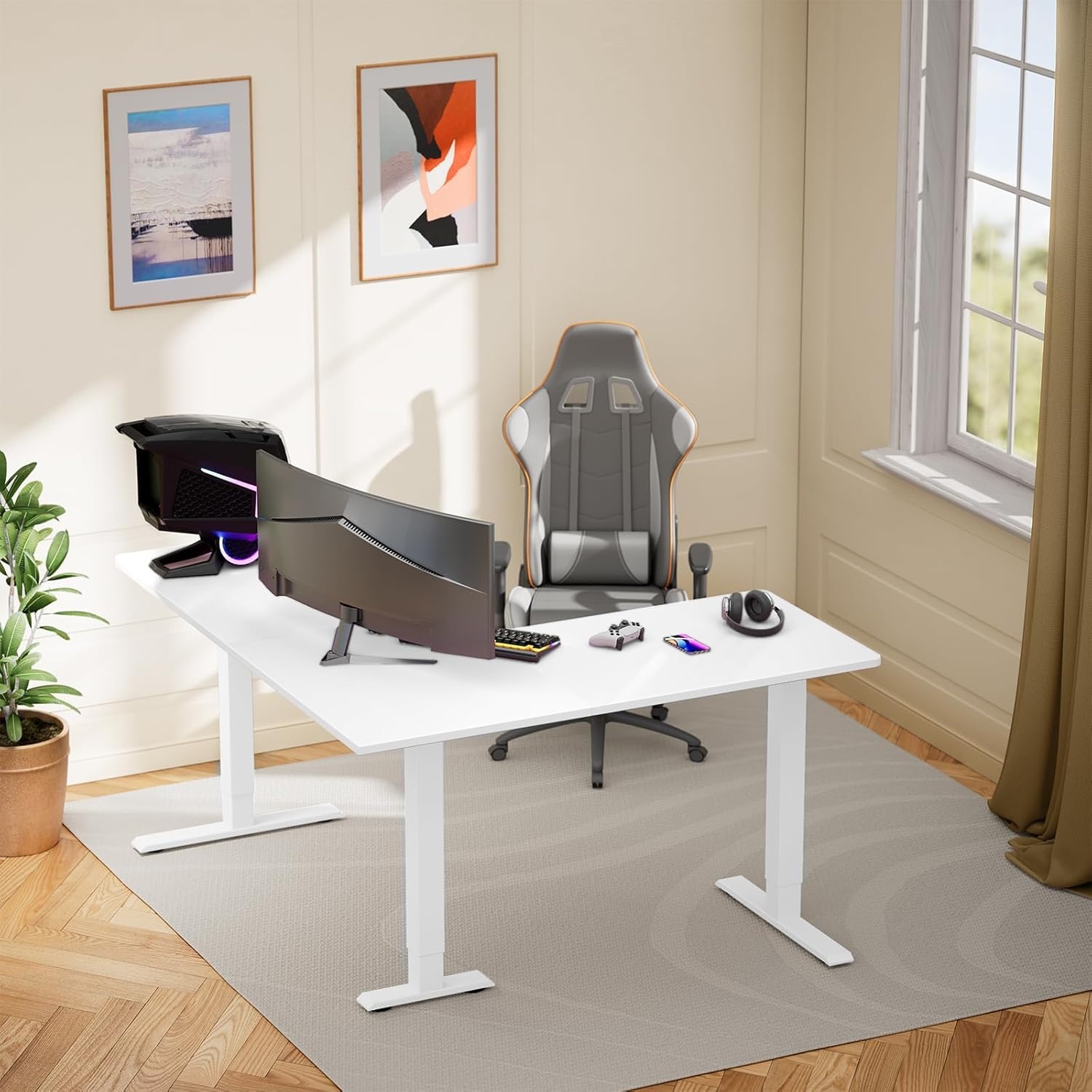 image:imageErGear L Shaped Standing Desk 63x55 Electric Adjustable Height Sit Stand up Desk Ergonomic Large Computer Table Left amp Right Interchangeable Installation Suitable for Home Office BlackWhite