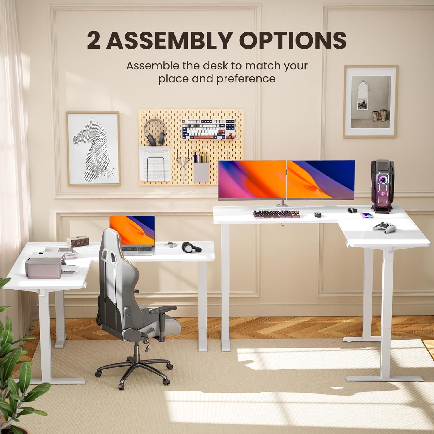 image:imageErGear L Shaped Standing Desk 63x55 Electric Adjustable Height Sit Stand up Desk Ergonomic Large Computer Table Left amp Right Interchangeable Installation Suitable for Home Office BlackWhite