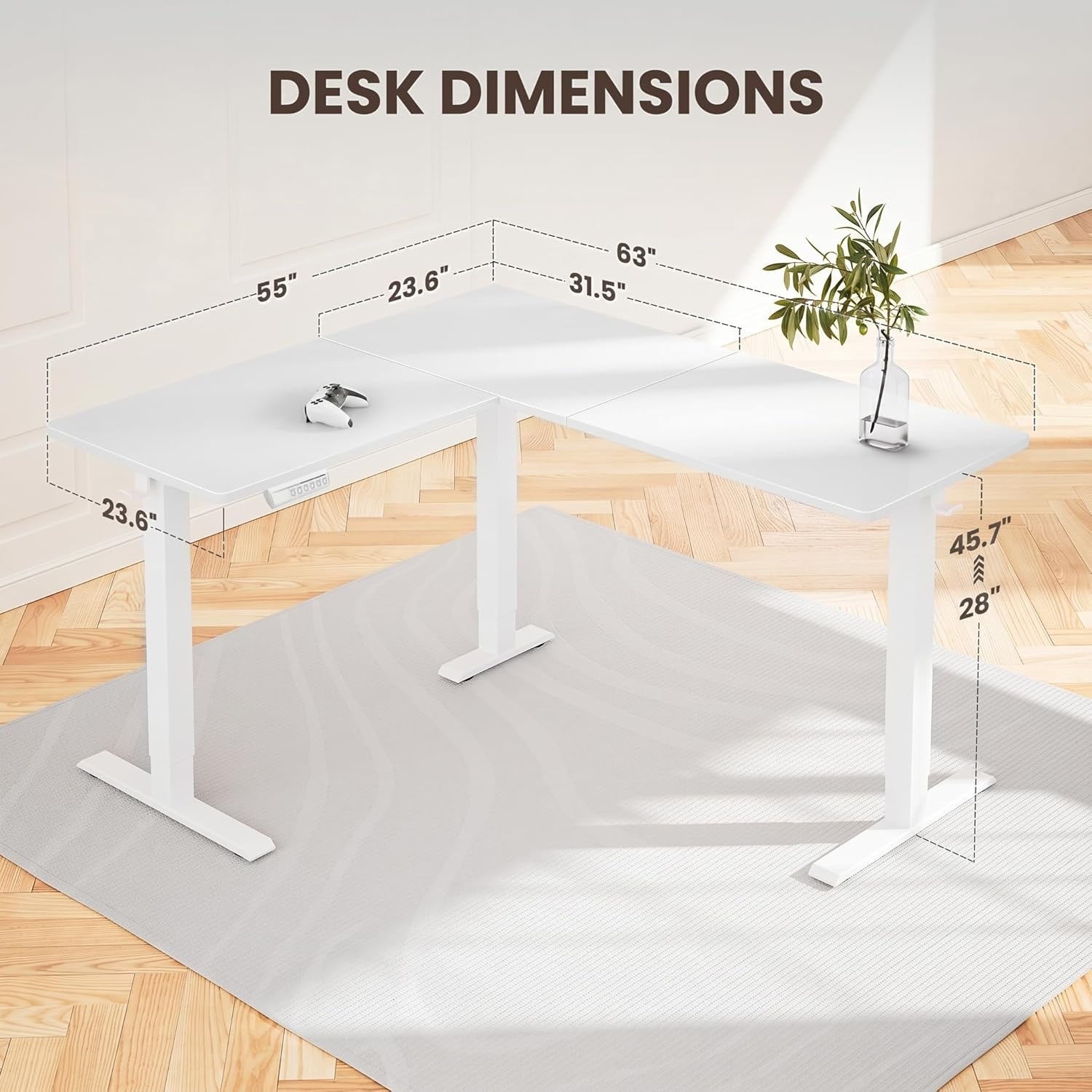 image:imageErGear L Shaped Standing Desk 63x55 Electric Adjustable Height Sit Stand up Desk Ergonomic Large Computer Table Left amp Right Interchangeable Installation Suitable for Home Office BlackWhite