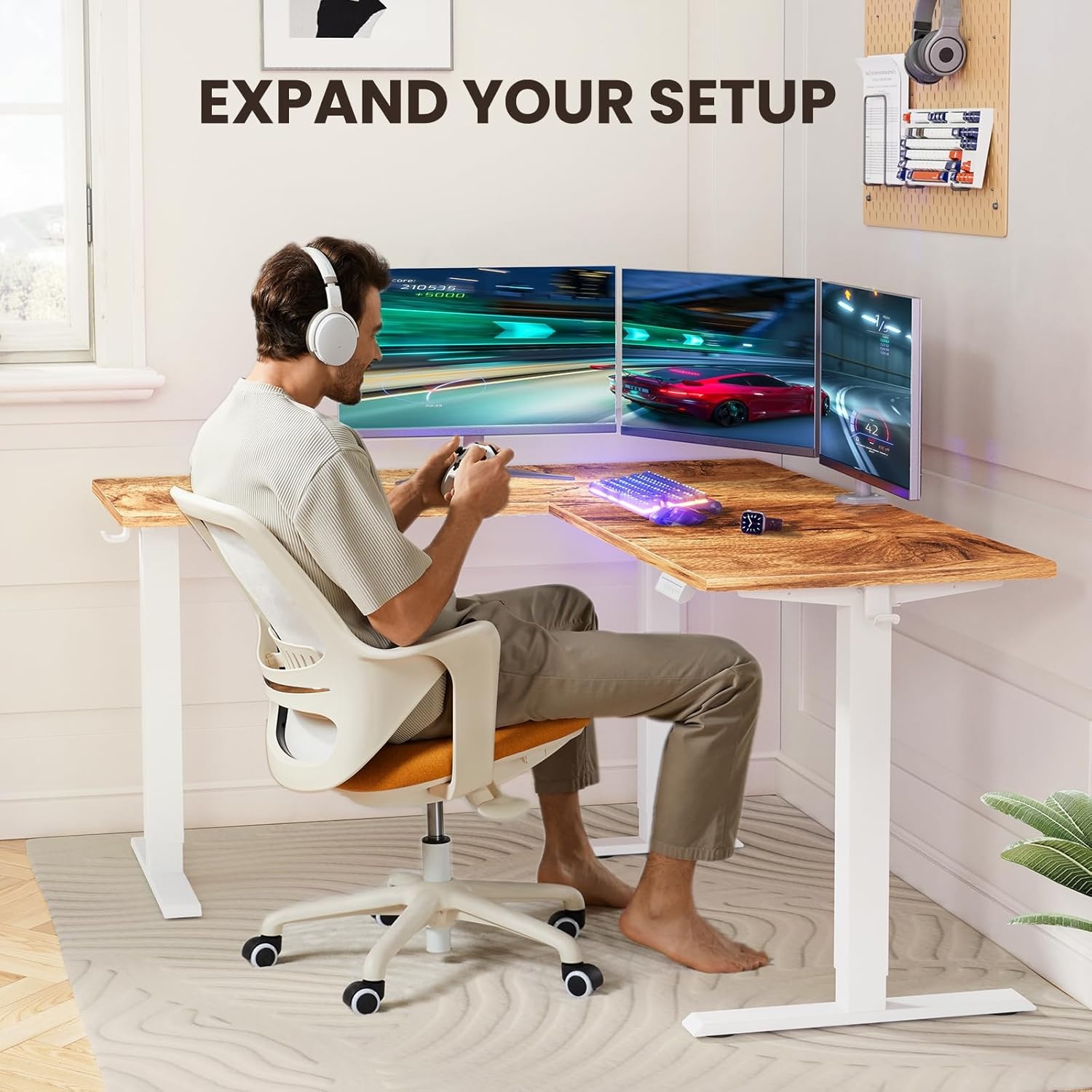 image:imageErGear L Shaped Standing Desk 63x55 Electric Adjustable Height Sit Stand up Desk Ergonomic Large Computer Table Left amp Right Interchangeable Installation Suitable for Home Office BlackLight Vintage