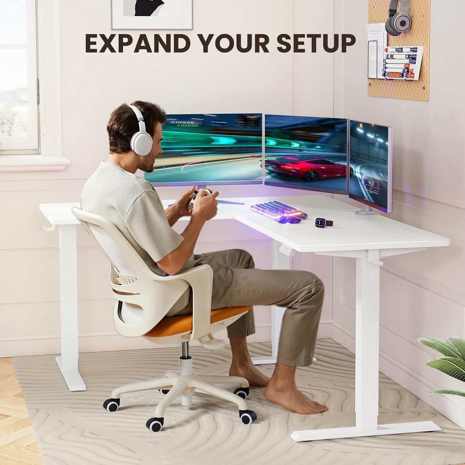 image:imageErGear L Shaped Standing Desk 63x55 Electric Adjustable Height Sit Stand up Desk Ergonomic Large Computer Table Left amp Right Interchangeable Installation Suitable for Home Office BlackWhite