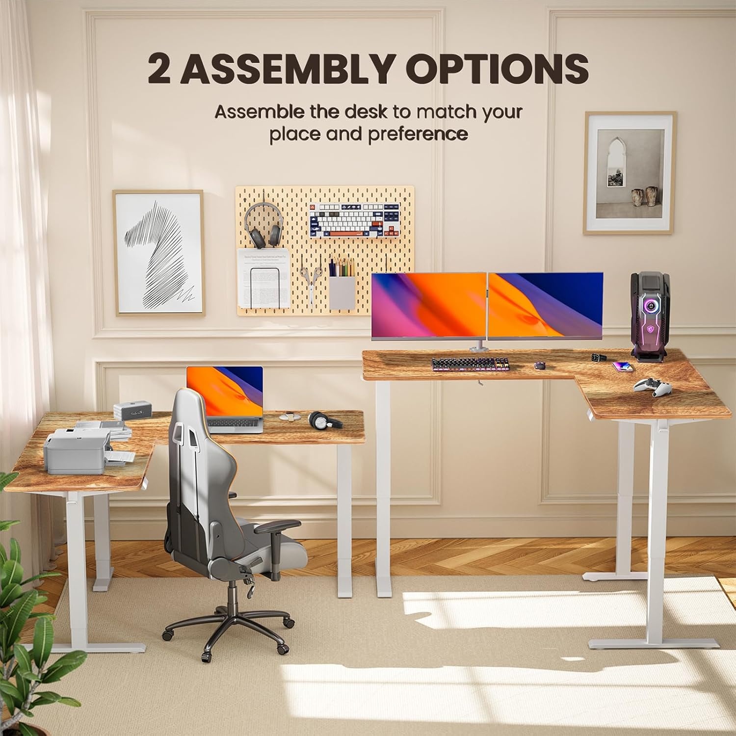 image:imageErGear L Shaped Standing Desk 63x55 Electric Adjustable Height Sit Stand up Desk Ergonomic Large Computer Table Left amp Right Interchangeable Installation Suitable for Home Office BlackLight Vintage