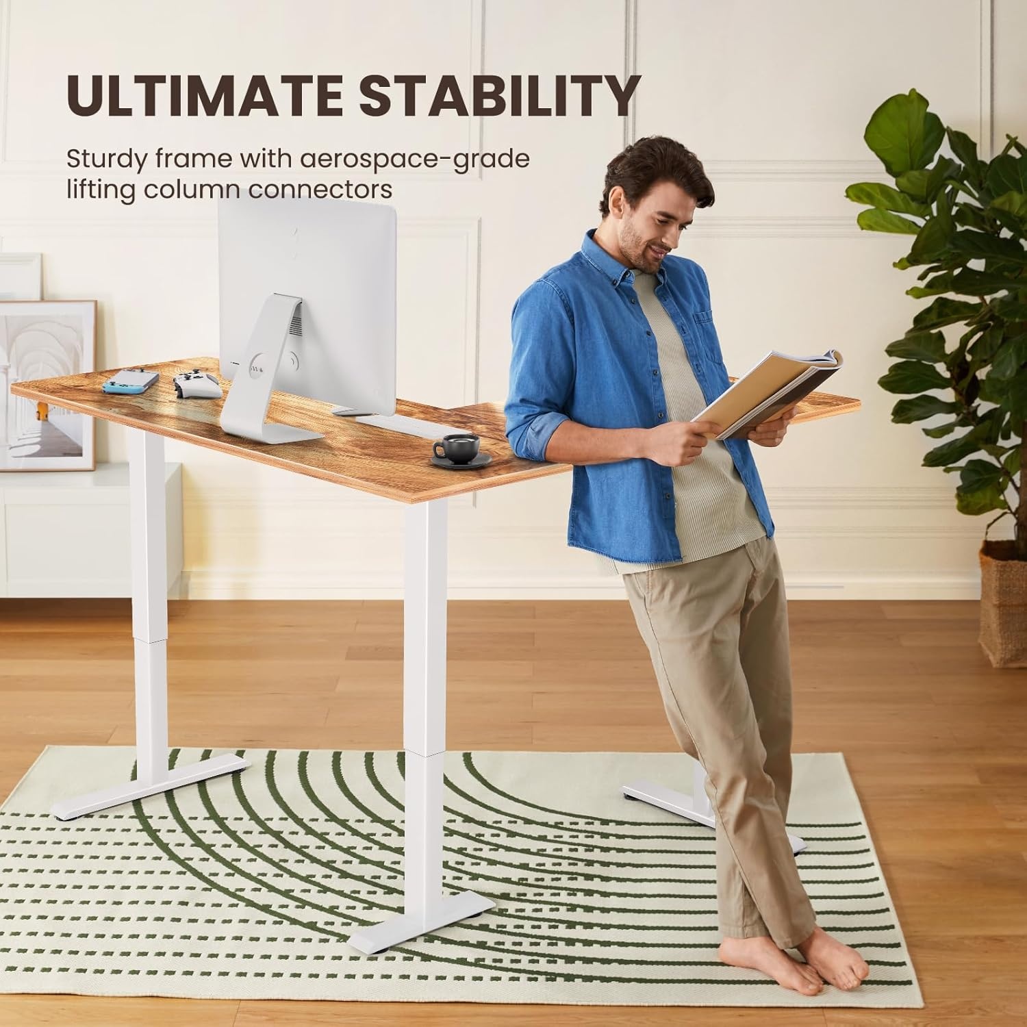 image:imageErGear L Shaped Standing Desk 63x55 Electric Adjustable Height Sit Stand up Desk Ergonomic Large Computer Table Left amp Right Interchangeable Installation Suitable for Home Office BlackLight Vintage