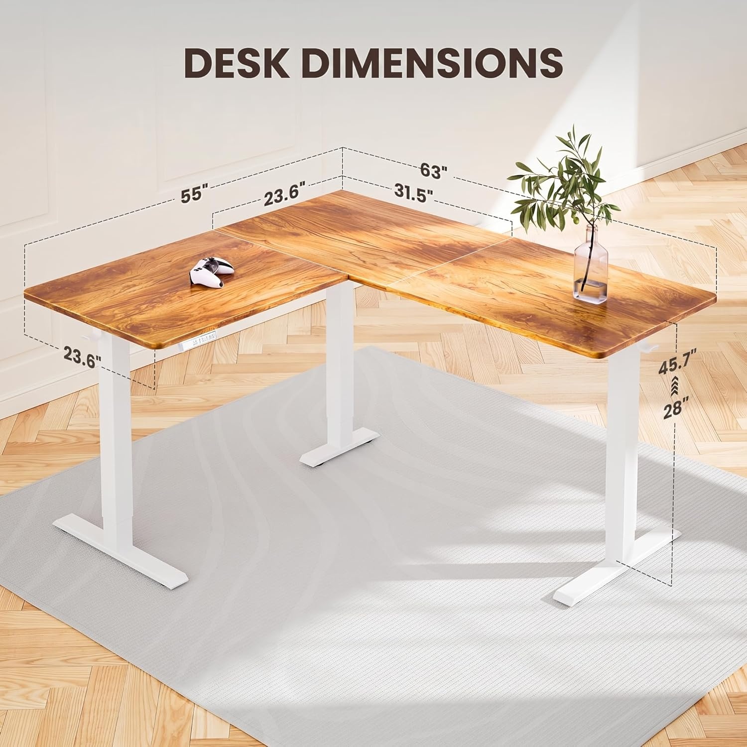 image:imageErGear L Shaped Standing Desk 63x55 Electric Adjustable Height Sit Stand up Desk Ergonomic Large Computer Table Left amp Right Interchangeable Installation Suitable for Home Office BlackLight Vintage