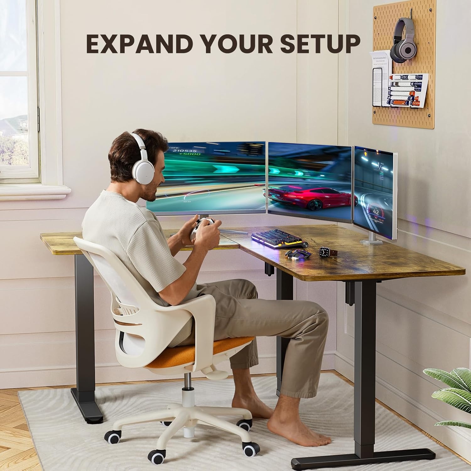 image:imageErGear L Shaped Standing Desk 63x55 Electric Adjustable Height Sit Stand up Desk Ergonomic Large Computer Table Left amp Right Interchangeable Installation Suitable for Home Office BlackVintage Brown