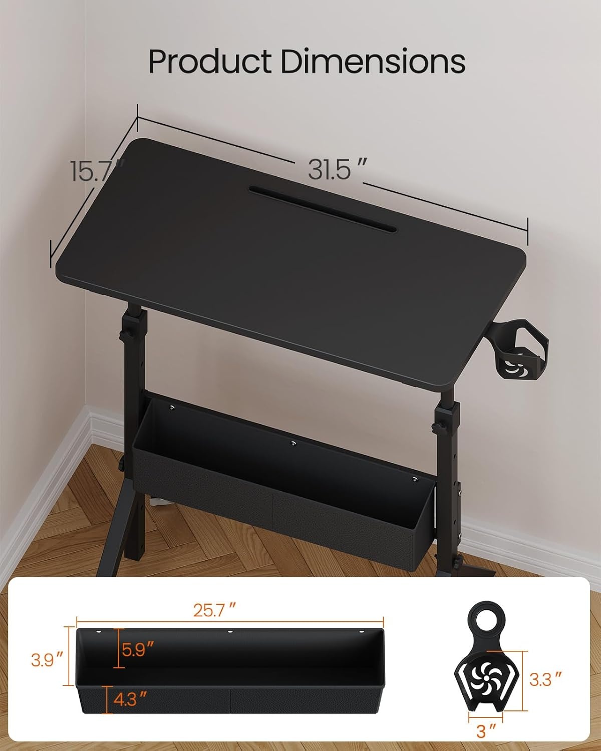 image:imageErGear Mobile Standing Desk with Wheels Adjustable Height 283 to 461 Rolling Laptop Cart with Cup Holder Storage Basket Computer amp Pen Slot Home Office Stand Up Desk White 315 x 1575Black