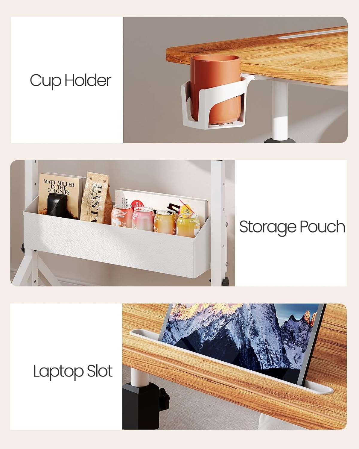 image:imageErGear Mobile Standing Desk with Wheels Adjustable Height 283 to 461 Rolling Laptop Cart with Cup Holder Storage Basket Computer amp Pen Slot Home Office Stand Up Desk White 315 x 1575Light Vintage Wood