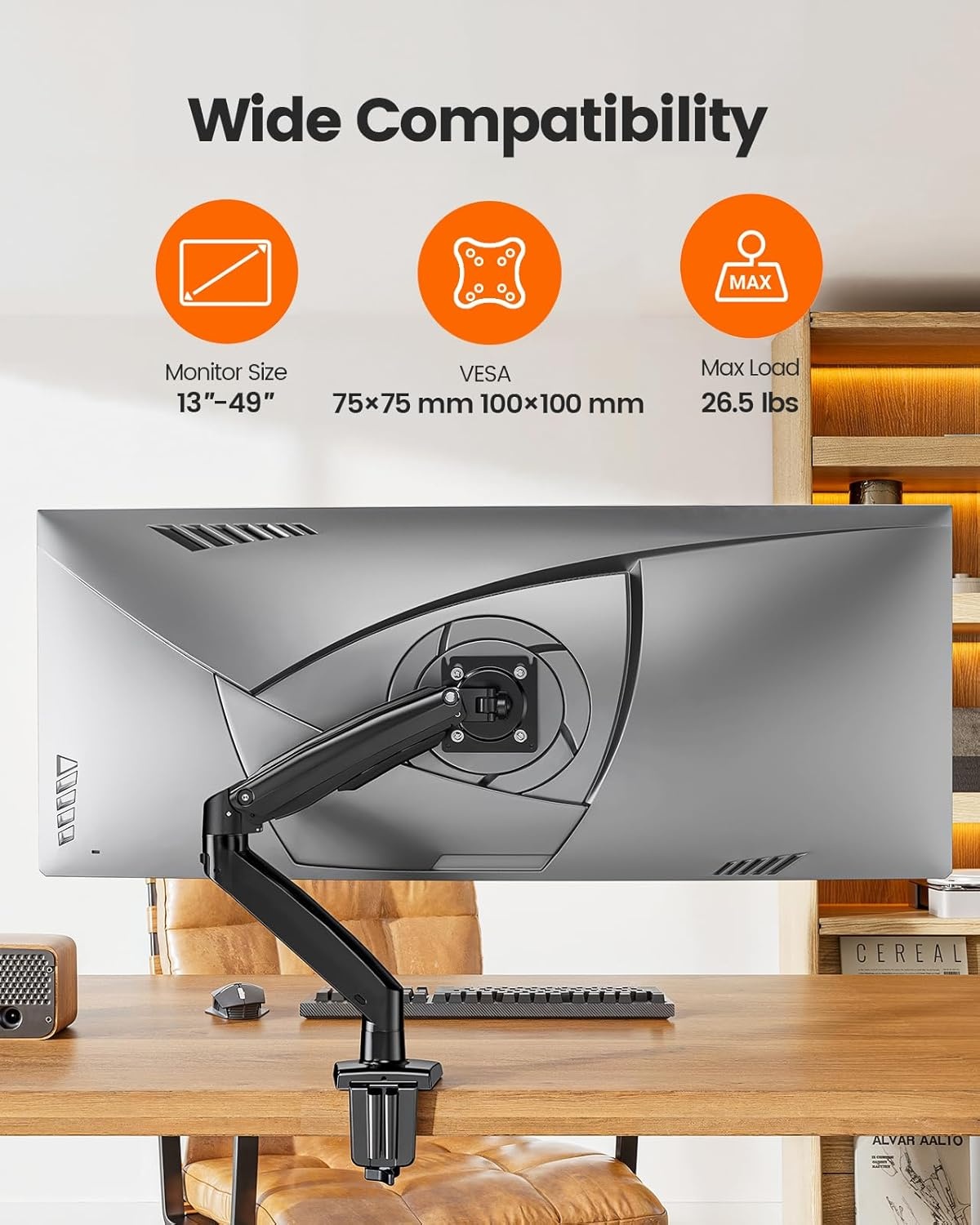 image:imageErGear Single Monitor Arm Fully Adjustable Monitor Mount for 1334 Inch Screens Fast Install Computer Monitor Stand with ToolFree VESA Mount Cable Management Holds 198 lbs Max VESA 100x100mmSingle Arm