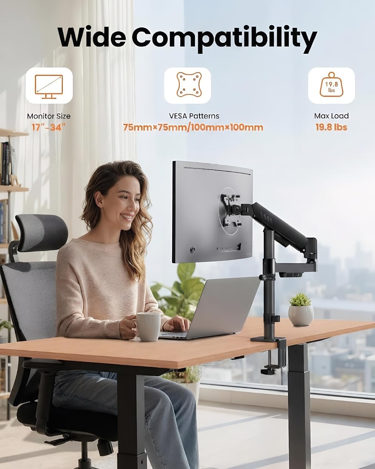 image:imageErGear Single Monitor Arm Fully Adjustable Monitor Mount for 1334 Inch Screens Fast Install Computer Monitor Stand with ToolFree VESA Mount Cable Management Holds 198 lbs Max VESA 100x100mmSingle Arm