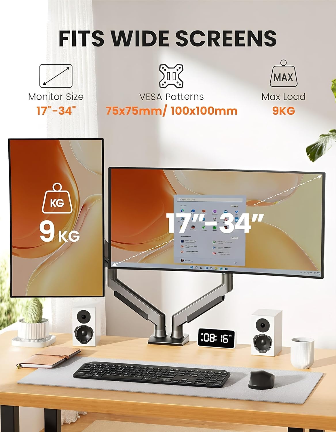 image:imageErGear Single Monitor Arm Fully Adjustable Monitor Mount for 1334 Inch Screens Fast Install Computer Monitor Stand with ToolFree VESA Mount Cable Management Holds 198 lbs Max VESA 100x100mmDual Arms