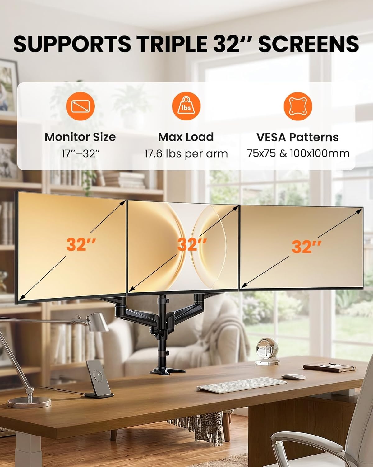 image:imageErGear Single Monitor Arm Fully Adjustable Monitor Mount for 1334 Inch Screens Fast Install Computer Monitor Stand with ToolFree VESA Mount Cable Management Holds 198 lbs Max VESA 100x100mmTriple Arms