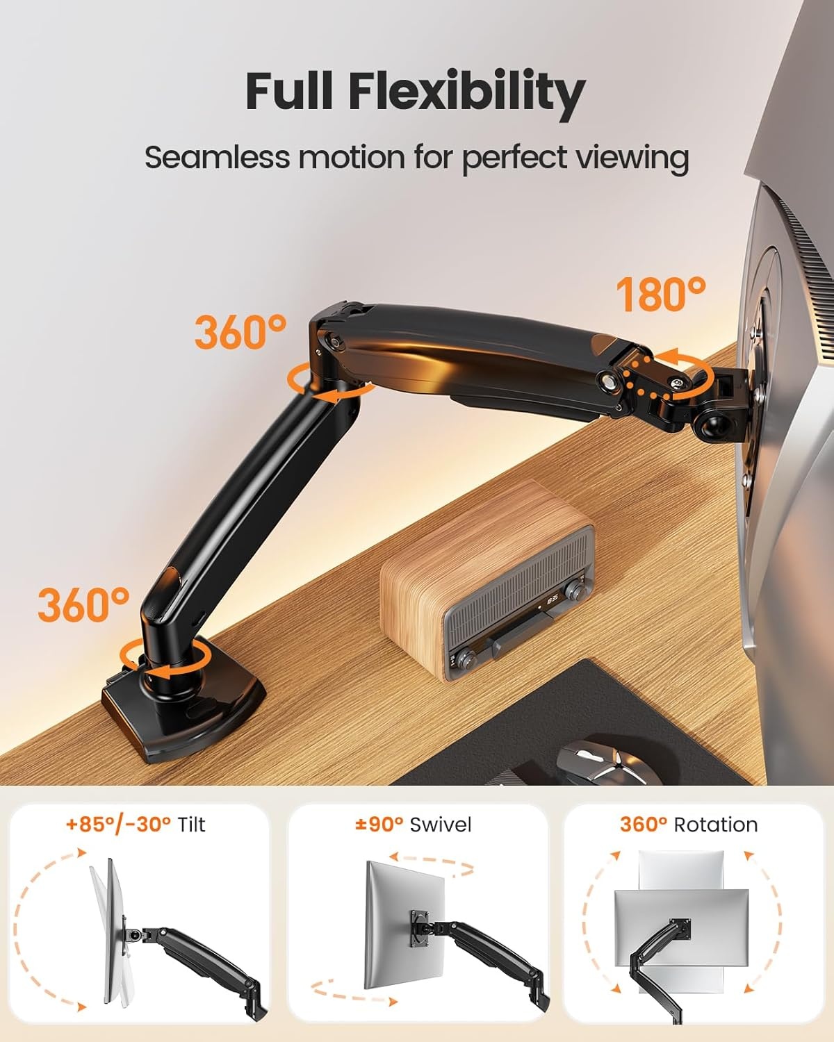 image:imageErGear Single Monitor Arm Fully Adjustable Monitor Mount for 1334 Inch Screens Fast Install Computer Monitor Stand with ToolFree VESA Mount Cable Management Holds 198 lbs Max VESA 100x100mmSingle Arm