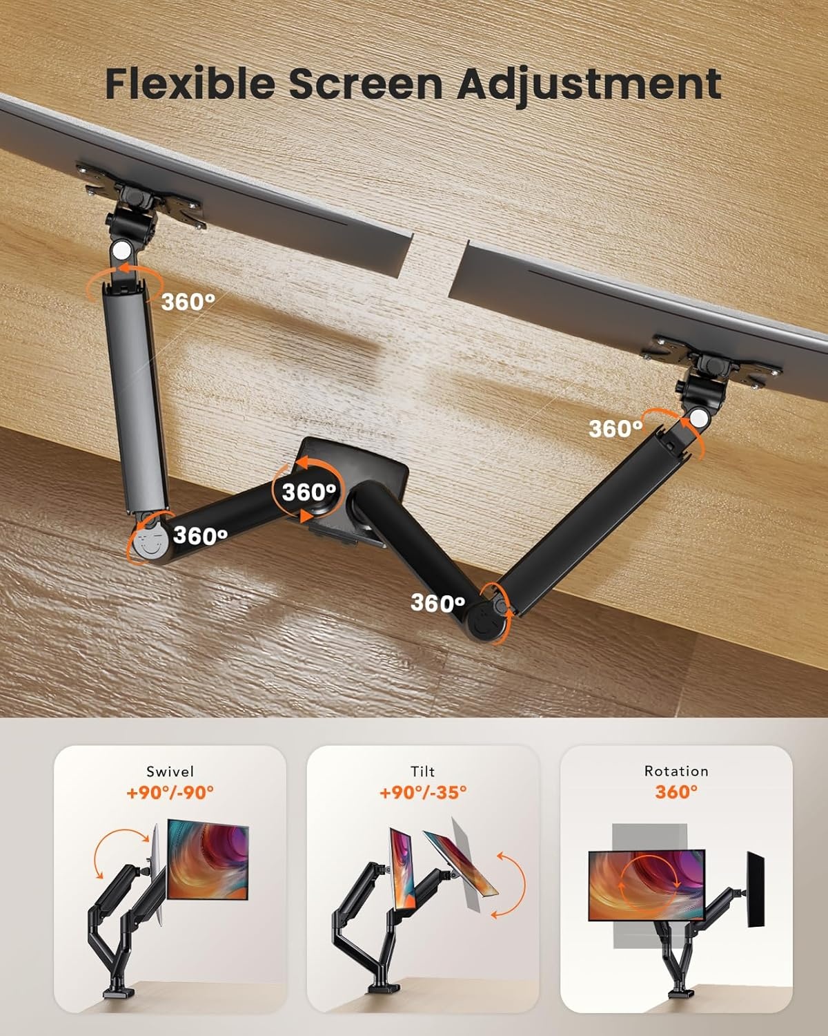 image:imageErGear Single Monitor Arm Fully Adjustable Monitor Mount for 1334 Inch Screens Fast Install Computer Monitor Stand with ToolFree VESA Mount Cable Management Holds 198 lbs Max VESA 100x100mmDual Arms