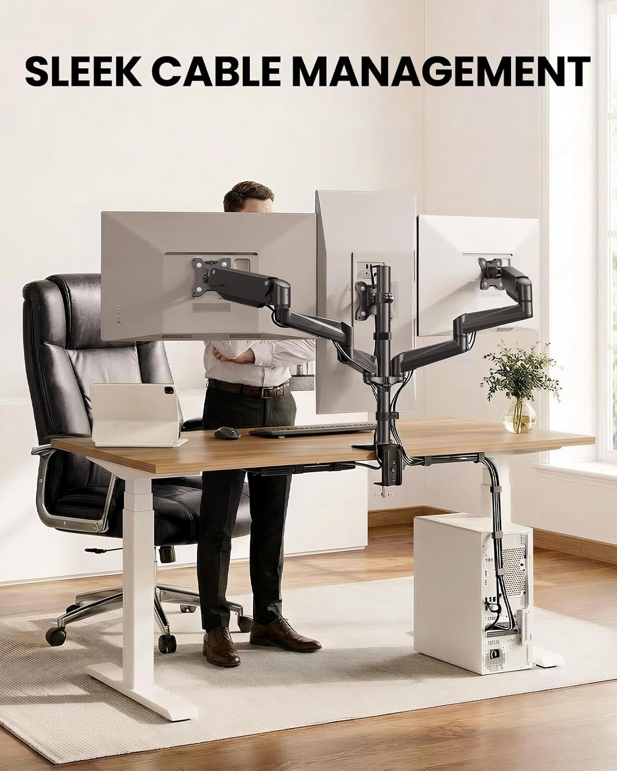 image:imageErGear Single Monitor Arm Fully Adjustable Monitor Mount for 1334 Inch Screens Fast Install Computer Monitor Stand with ToolFree VESA Mount Cable Management Holds 198 lbs Max VESA 100x100mmTriple Arms