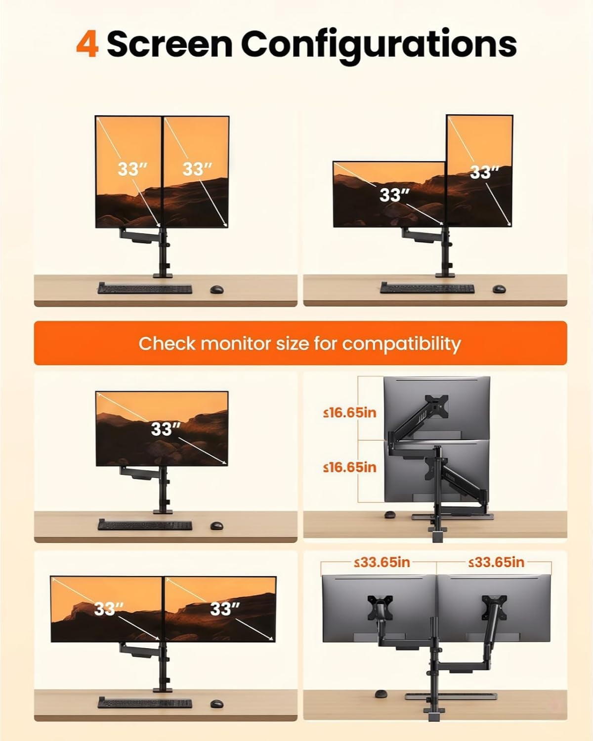 image:imageErGear Single Monitor Arm Fully Adjustable Monitor Mount for 1334 Inch Screens Fast Install Computer Monitor Stand with ToolFree VESA Mount Cable Management Holds 198 lbs Max VESA 100x100mmDual Arms