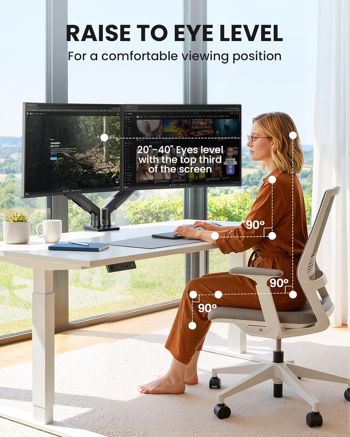 image:imageErGear Single Monitor Arm Fully Adjustable Monitor Mount for 1334 Inch Screens Fast Install Computer Monitor Stand with ToolFree VESA Mount Cable Management Holds 198 lbs Max VESA 100x100mmDual Arms
