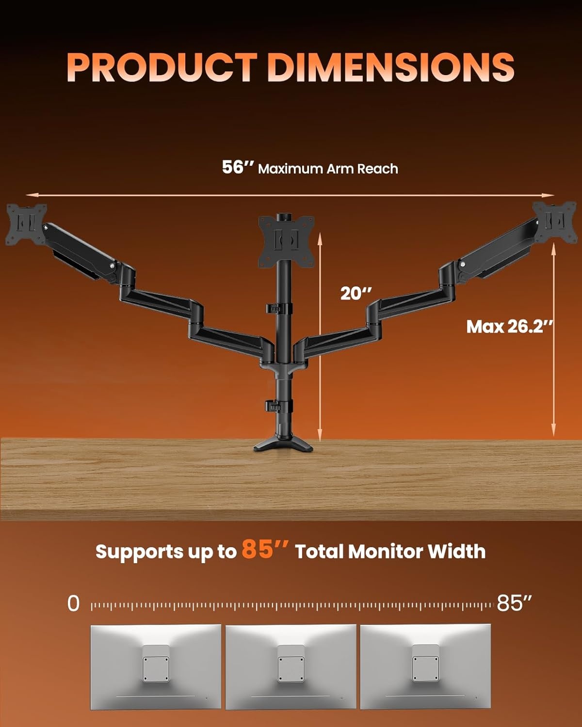 image:imageErGear Single Monitor Arm Fully Adjustable Monitor Mount for 1334 Inch Screens Fast Install Computer Monitor Stand with ToolFree VESA Mount Cable Management Holds 198 lbs Max VESA 100x100mmTriple Arms