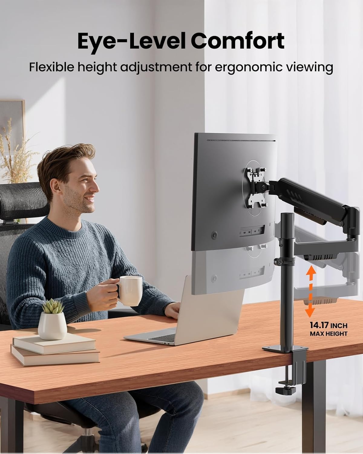 image:imageErGear Single Monitor Arm Fully Adjustable Monitor Mount for 1334 Inch Screens Fast Install Computer Monitor Stand with ToolFree VESA Mount Cable Management Holds 198 lbs Max VESA 100x100mmSingle Arm