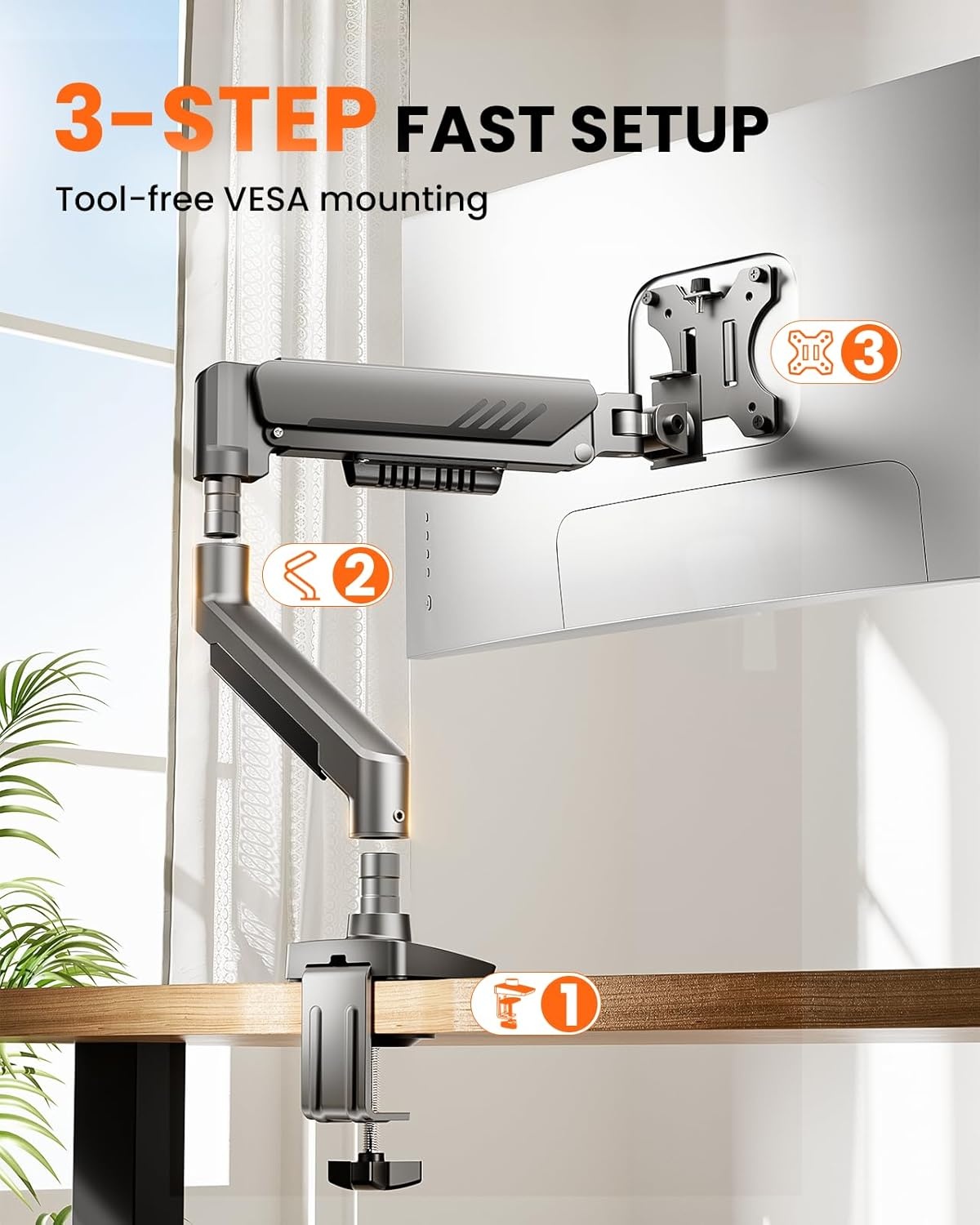 image:imageErGear Single Monitor Arm Fully Adjustable Monitor Mount for 1334 Inch Screens Fast Install Computer Monitor Stand with ToolFree VESA Mount Cable Management Holds 198 lbs Max VESA 100x100mmSingle Arm