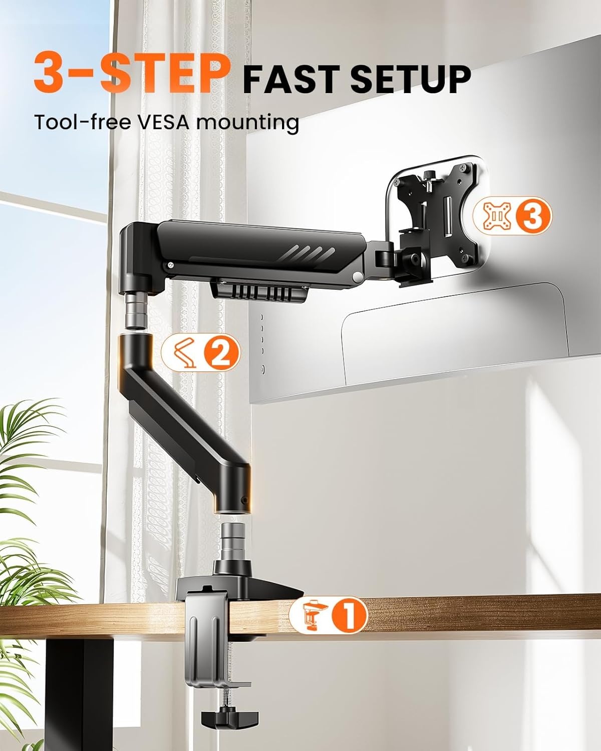 image:imageErGear Single Monitor Arm Fully Adjustable Monitor Mount for 1334 Inch Screens Fast Install Computer Monitor Stand with ToolFree VESA Mount Cable Management Holds 198 lbs Max VESA 100x100mmSingle Arm