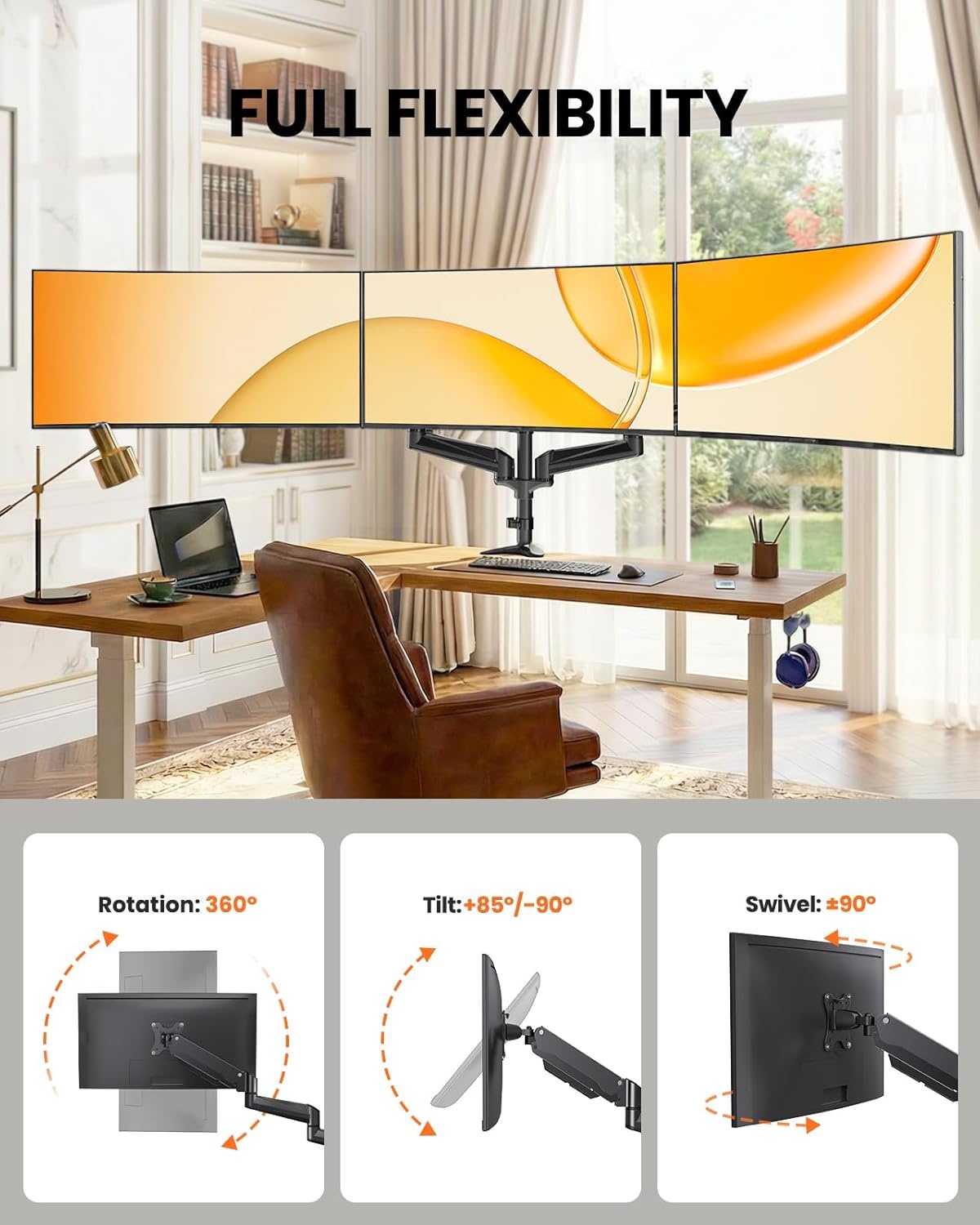image:imageErGear Single Monitor Arm Fully Adjustable Monitor Mount for 1334 Inch Screens Fast Install Computer Monitor Stand with ToolFree VESA Mount Cable Management Holds 198 lbs Max VESA 100x100mmTriple Arms
