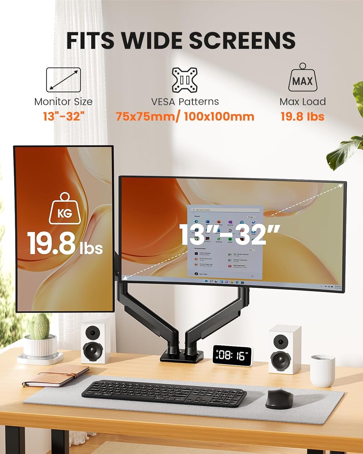 image:imageErGear Single Monitor Arm Fully Adjustable Monitor Mount for 1334 Inch Screens Fast Install Computer Monitor Stand with ToolFree VESA Mount Cable Management Holds 198 lbs Max VESA 100x100mmDual Arms