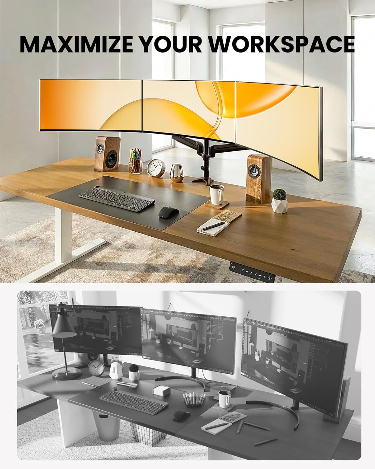 image:imageErGear Single Monitor Arm Fully Adjustable Monitor Mount for 1334 Inch Screens Fast Install Computer Monitor Stand with ToolFree VESA Mount Cable Management Holds 198 lbs Max VESA 100x100mmTriple Arms