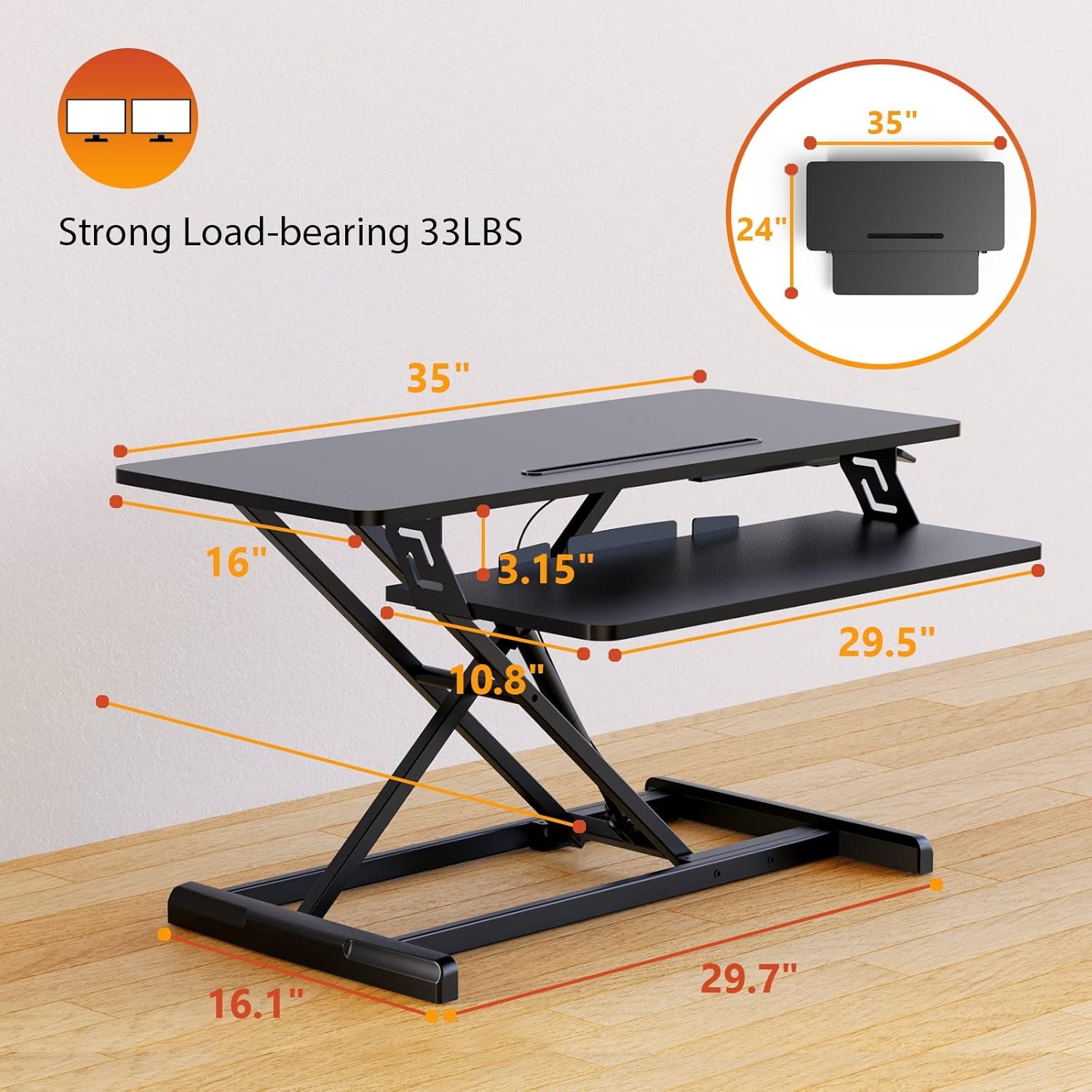 image:imageErGear Standing Up Desk Converter Height Adjustable Sit Stand Desk with Removable Keyboard Tray 35 Inch Large Desk Riser Ergonomic Gas Spring Dual Monitor Workstation for Home Office
