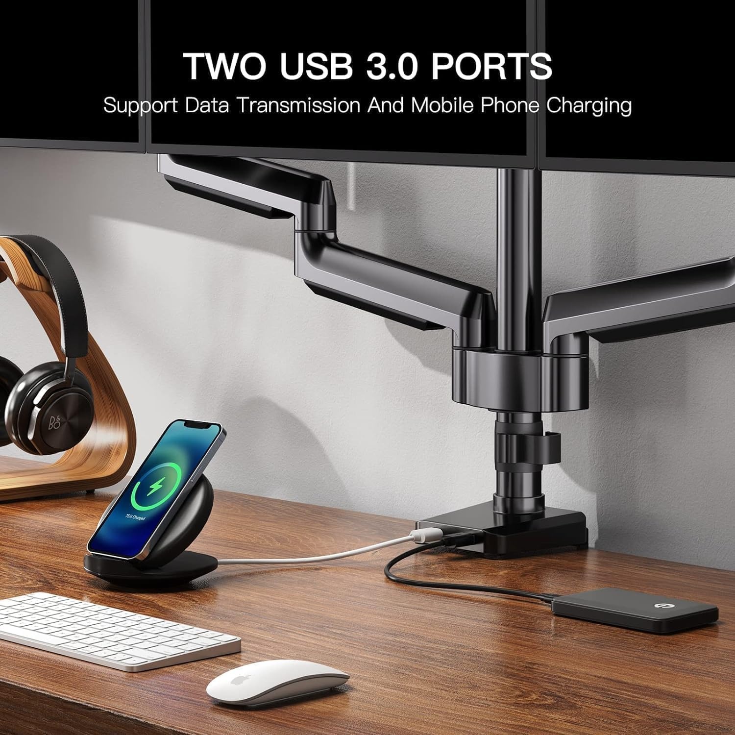 image:imageErGear Triple Monitor Mount for 1327 inch Screens Triple Monitor Arms with USB Heavy Duty Three Monitors Stand with Tilt Swivel Rotation Holds Up to 176 lbs Each Arm