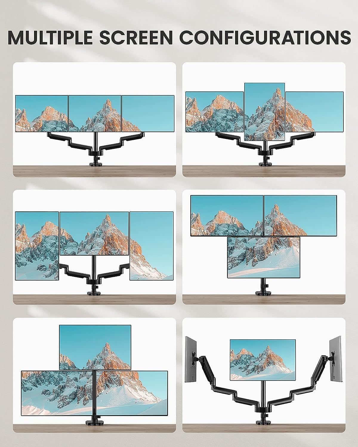 image:imageErGear Triple Monitor Mount for 1327 inch Screens Triple Monitor Arms with USB Heavy Duty Three Monitors Stand with Tilt Swivel Rotation Holds Up to 176 lbs Each Arm