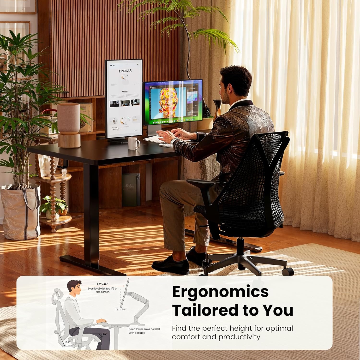 image:imageErgear Height Adjustable Electric Standing Desk 48x24 Inches Sit Stand up Memory Computer Home Office Desk NaturalEGESD5NBlackgold
