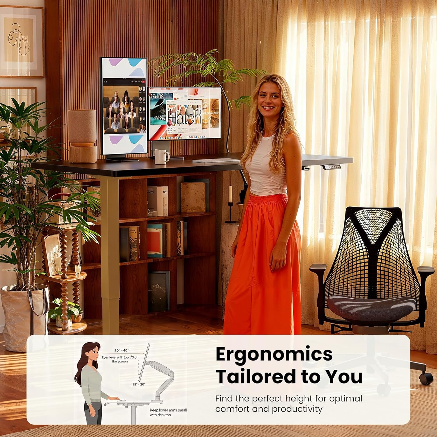 image:imageErgear Height Adjustable Electric Standing Desk 48x24 Inches Sit Stand up Memory Computer Home Office Desk NaturalEGESD5NBlackgold