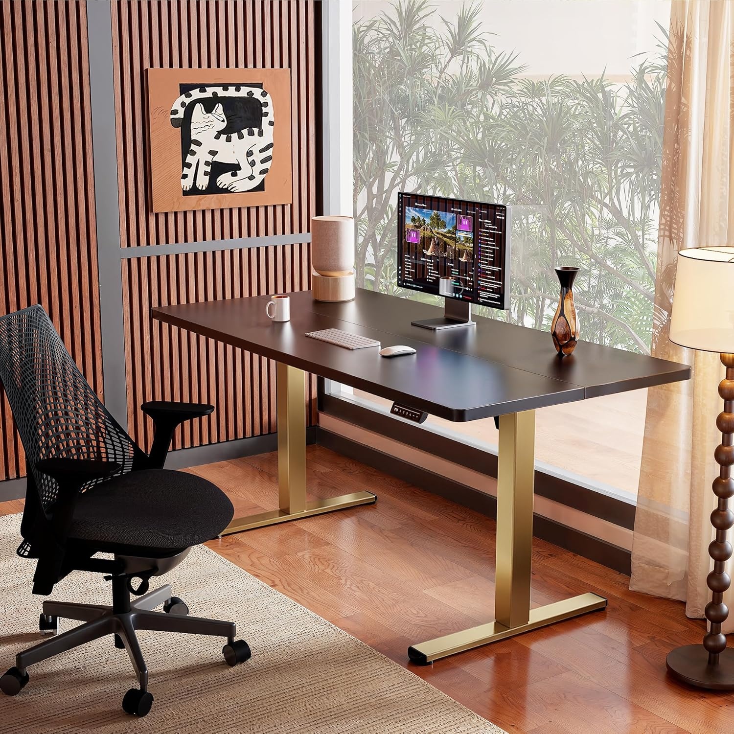 image:imageErgear Height Adjustable Electric Standing Desk 48x24 Inches Sit Stand up Memory Computer Home Office Desk NaturalEGESD5NBlackgold