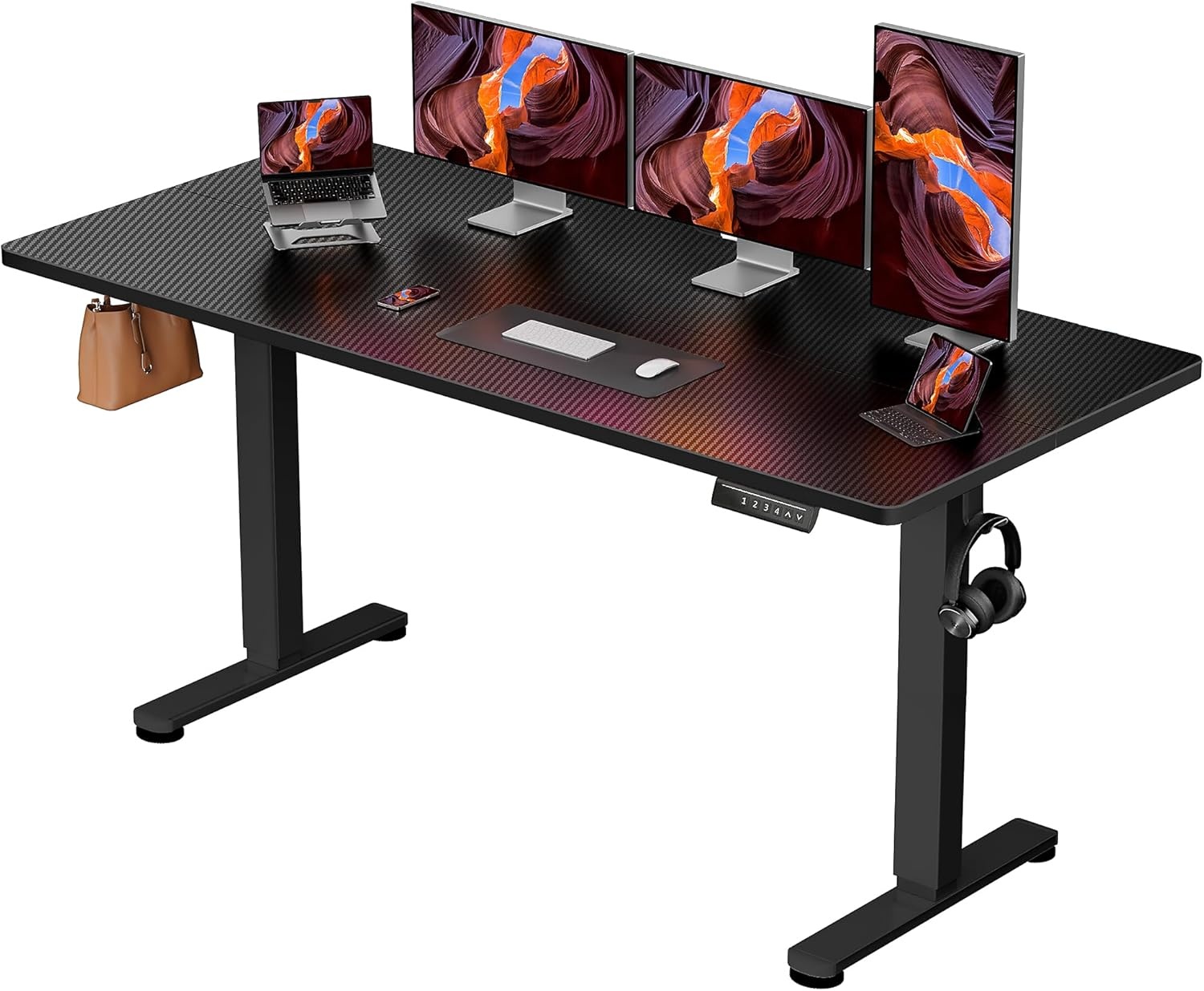 image:imageErgear Height Adjustable Electric Standing Desk 48x24 Inches Sit Stand up Memory Computer Home Office Desk NaturalEGESD5NCarbon Fiber Black