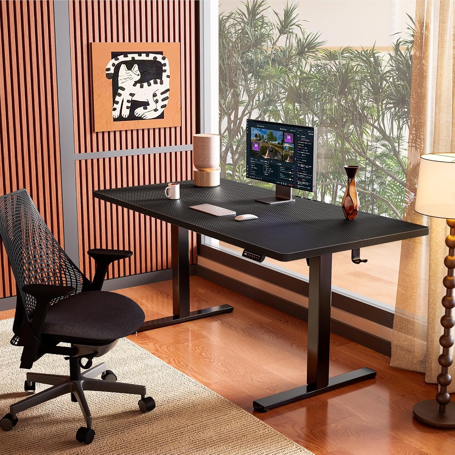 image:imageErgear Height Adjustable Electric Standing Desk 48x24 Inches Sit Stand up Memory Computer Home Office Desk NaturalEGESD5NCarbon Fiber Black