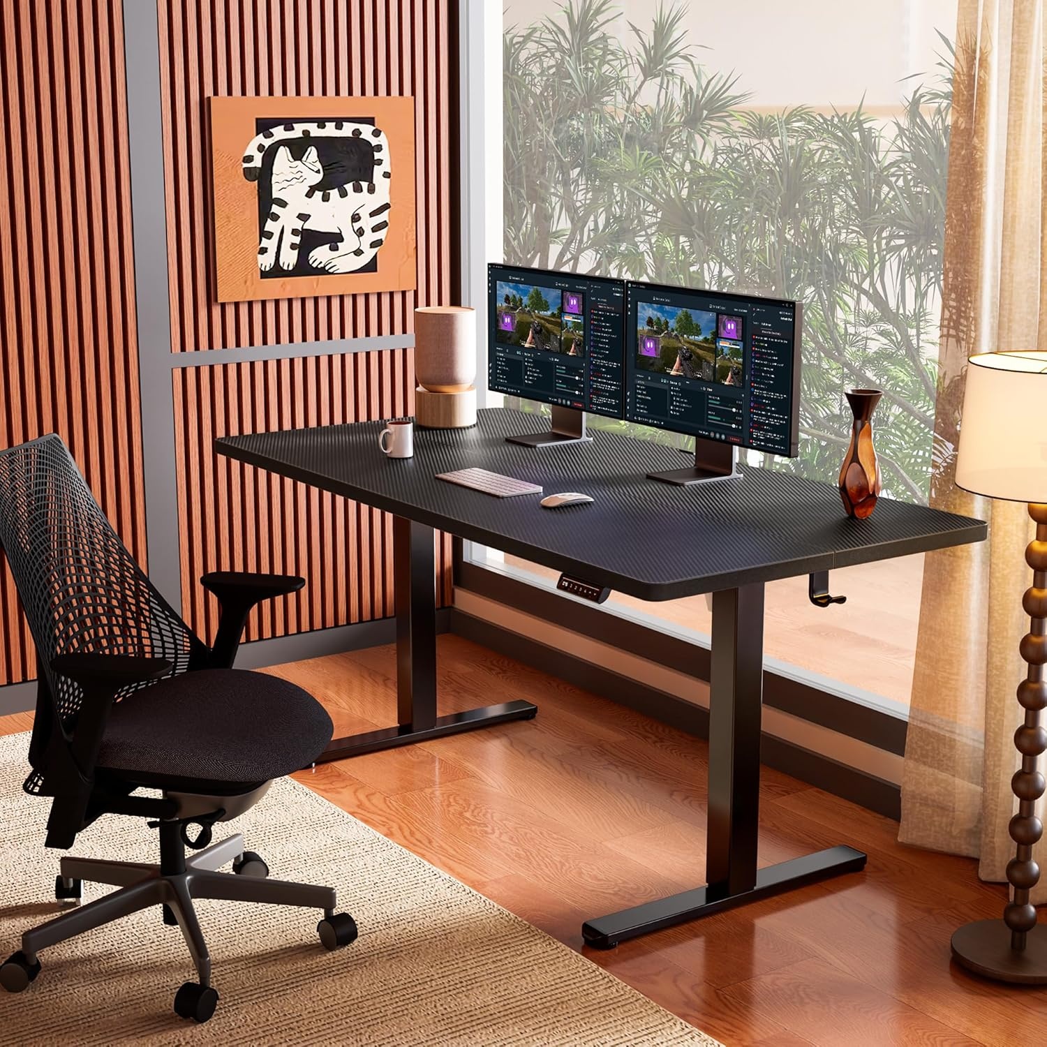 image:imageErgear Height Adjustable Electric Standing Desk 48x24 Inches Sit Stand up Memory Computer Home Office Desk NaturalEGESD5NCarbon Fiber Black