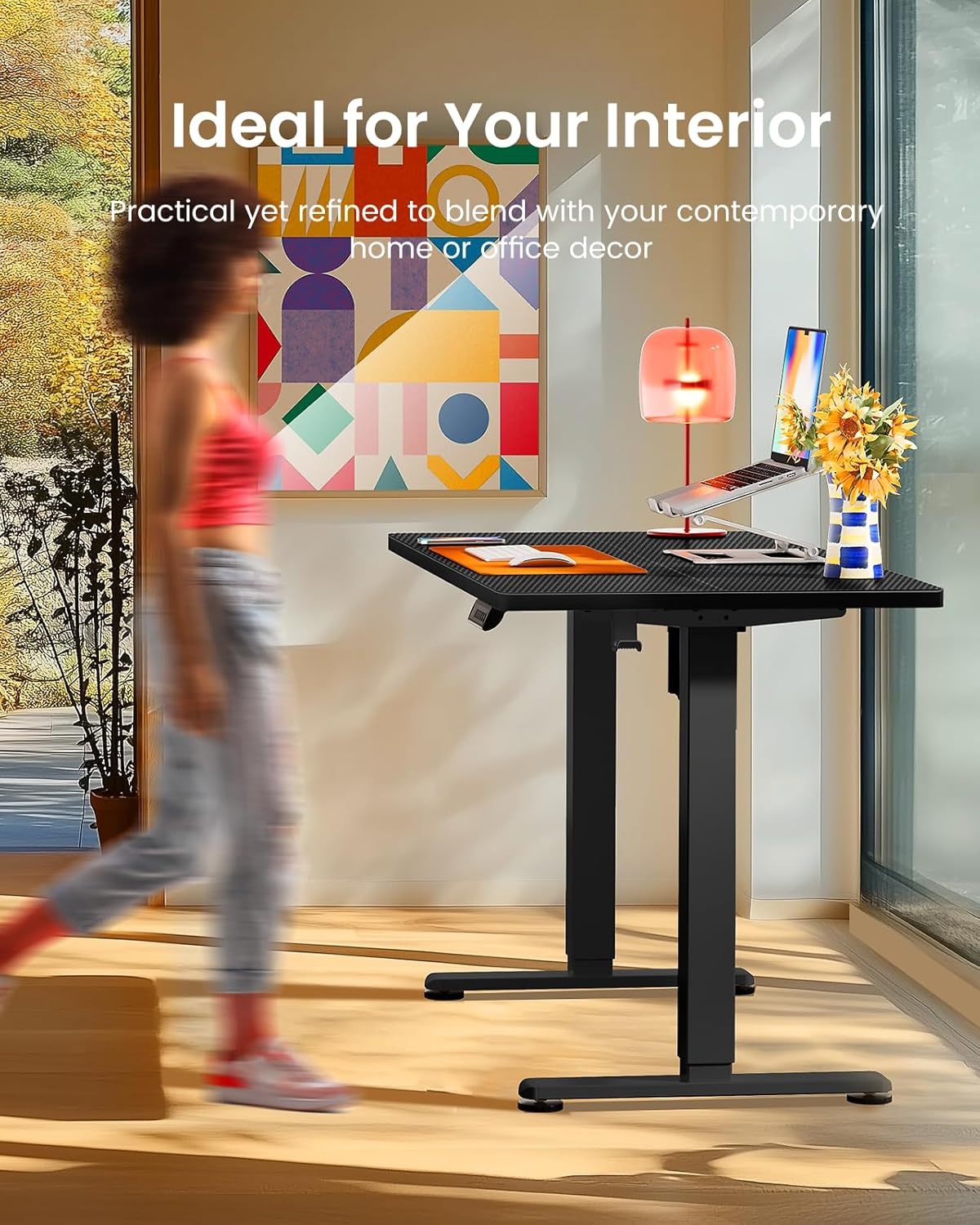 image:imageErgear Height Adjustable Electric Standing Desk 48x24 Inches Sit Stand up Memory Computer Home Office Desk NaturalEGESD5NCarbon Fiber Black