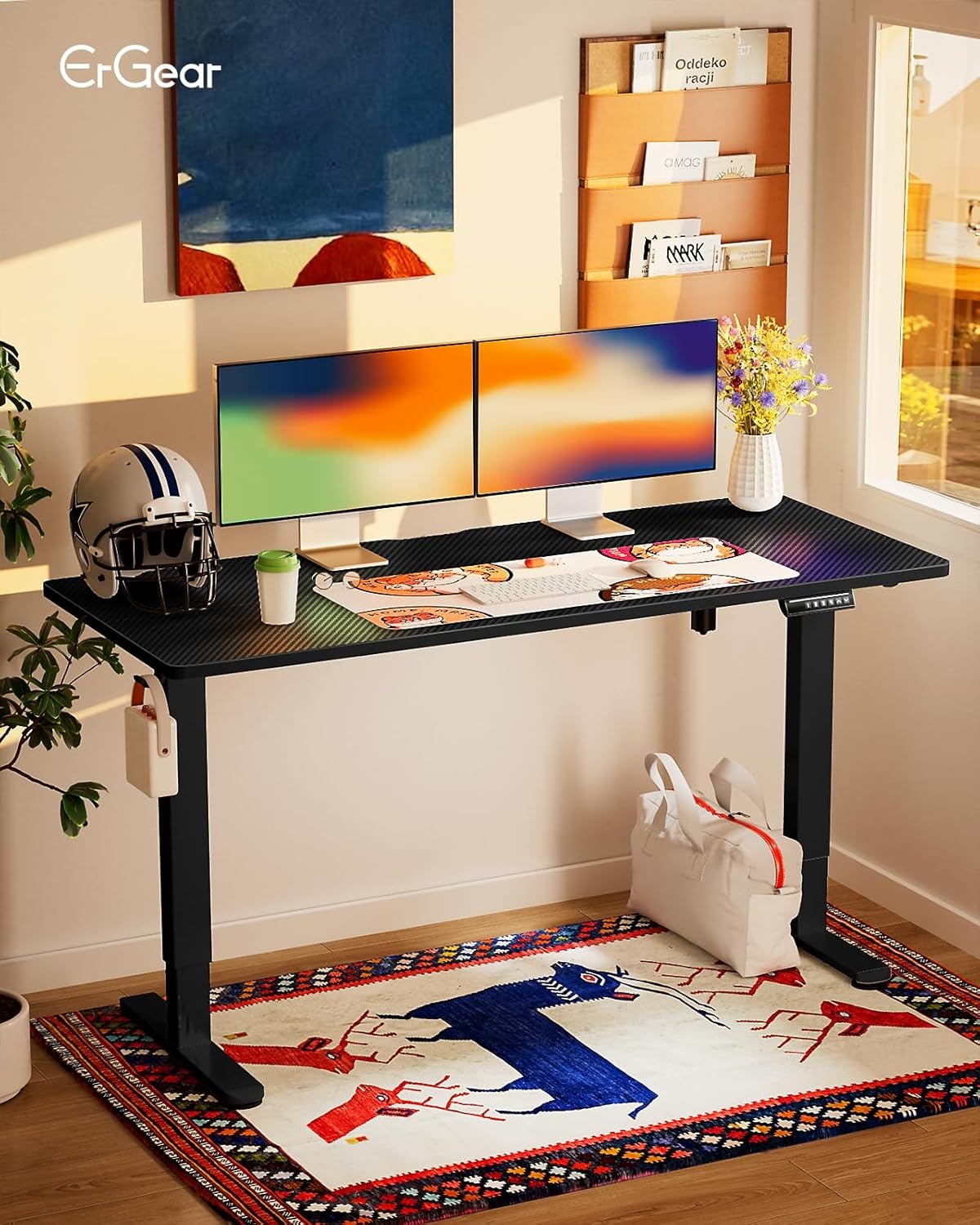 image:imageErgear Height Adjustable Electric Standing Desk 48x24 Inches Sit Stand up Memory Computer Home Office Desk NaturalEGESD5NCarbon Fiber Black