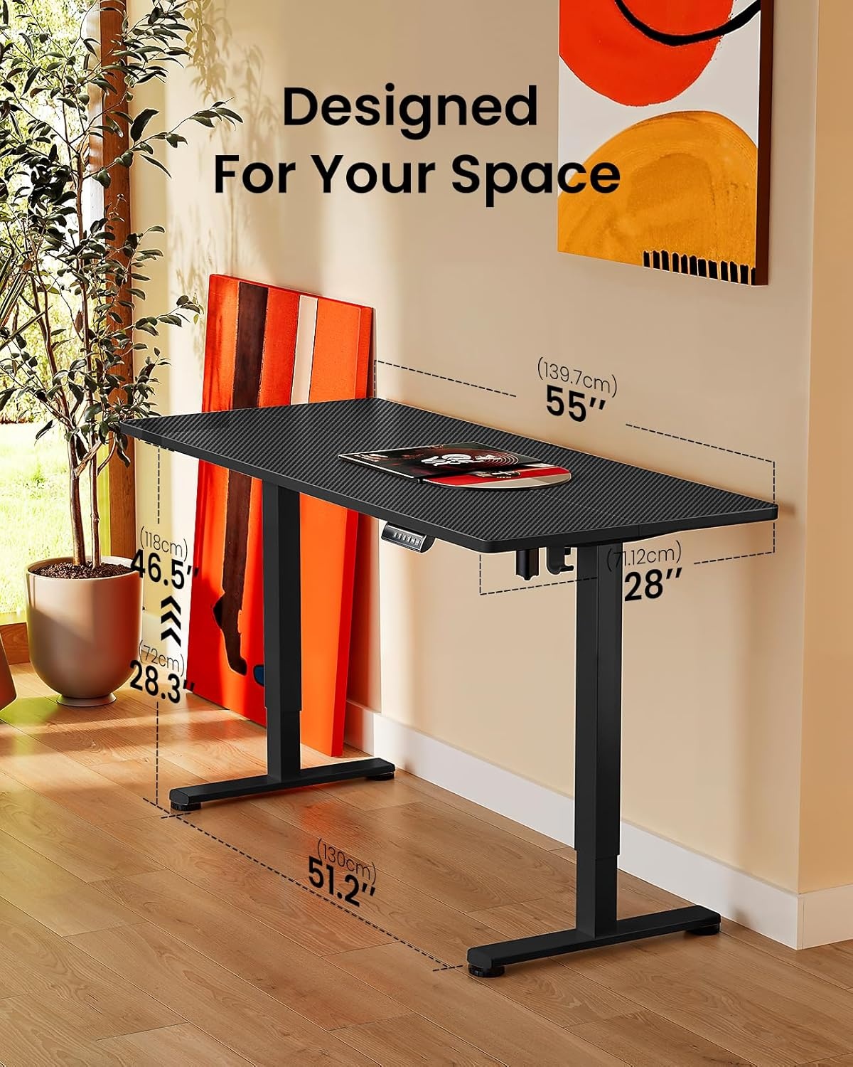 image:imageErgear Height Adjustable Electric Standing Desk 48x24 Inches Sit Stand up Memory Computer Home Office Desk NaturalEGESD5NCarbon Fiber Black