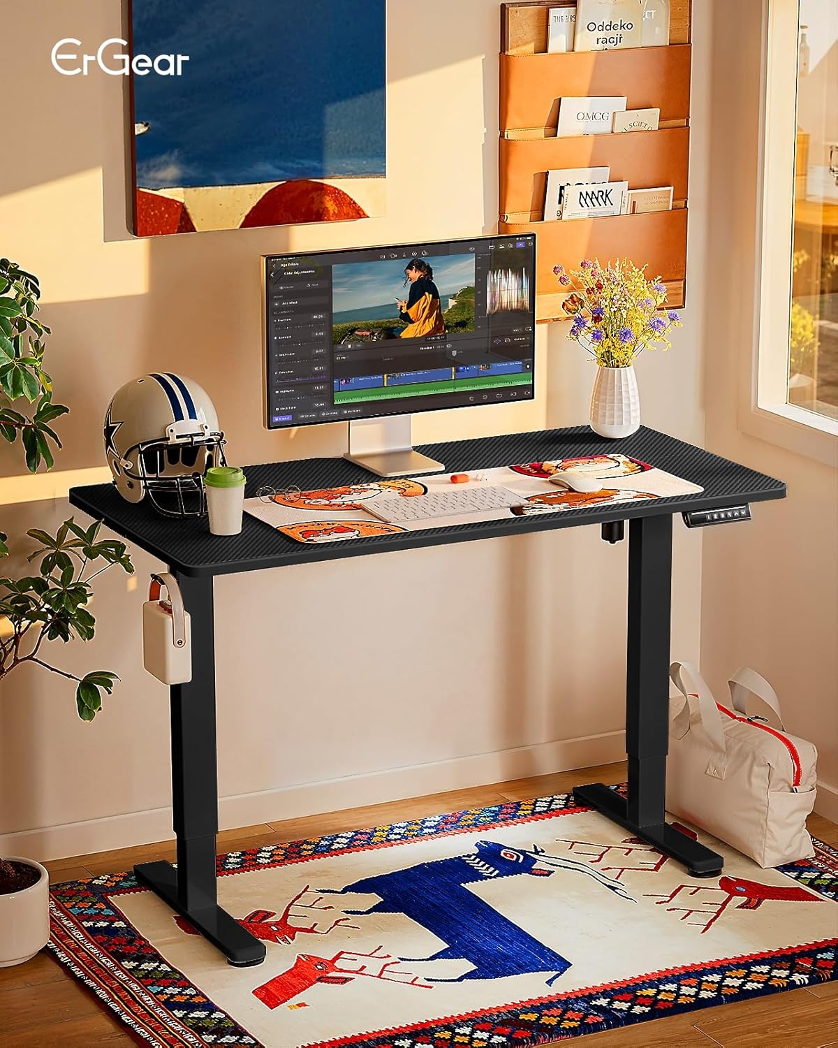 image:imageErgear Height Adjustable Electric Standing Desk 48x24 Inches Sit Stand up Memory Computer Home Office Desk NaturalEGESD5NCarbon Fiber Black