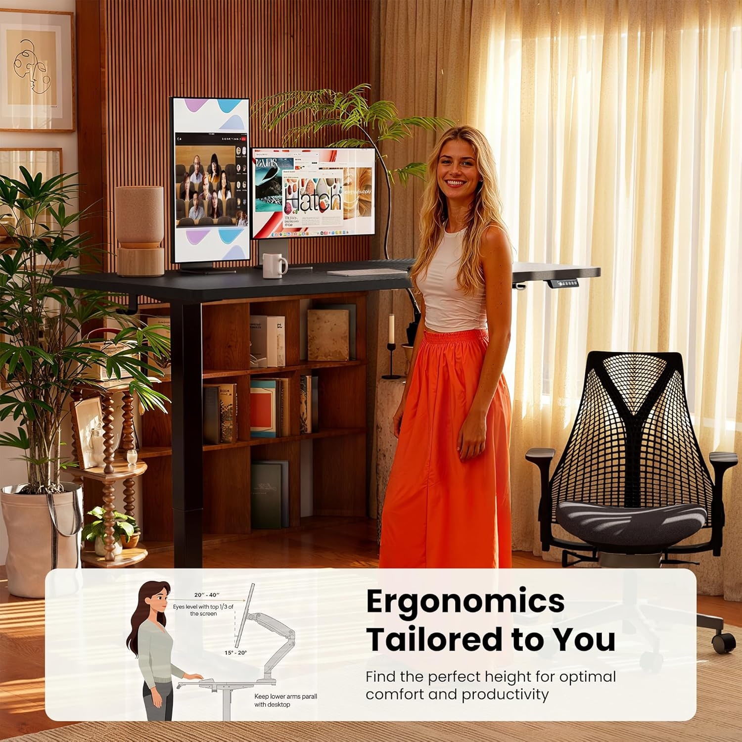 image:imageErgear Height Adjustable Electric Standing Desk 48x24 Inches Sit Stand up Memory Computer Home Office Desk NaturalEGESD5NCarbon Fiber Black